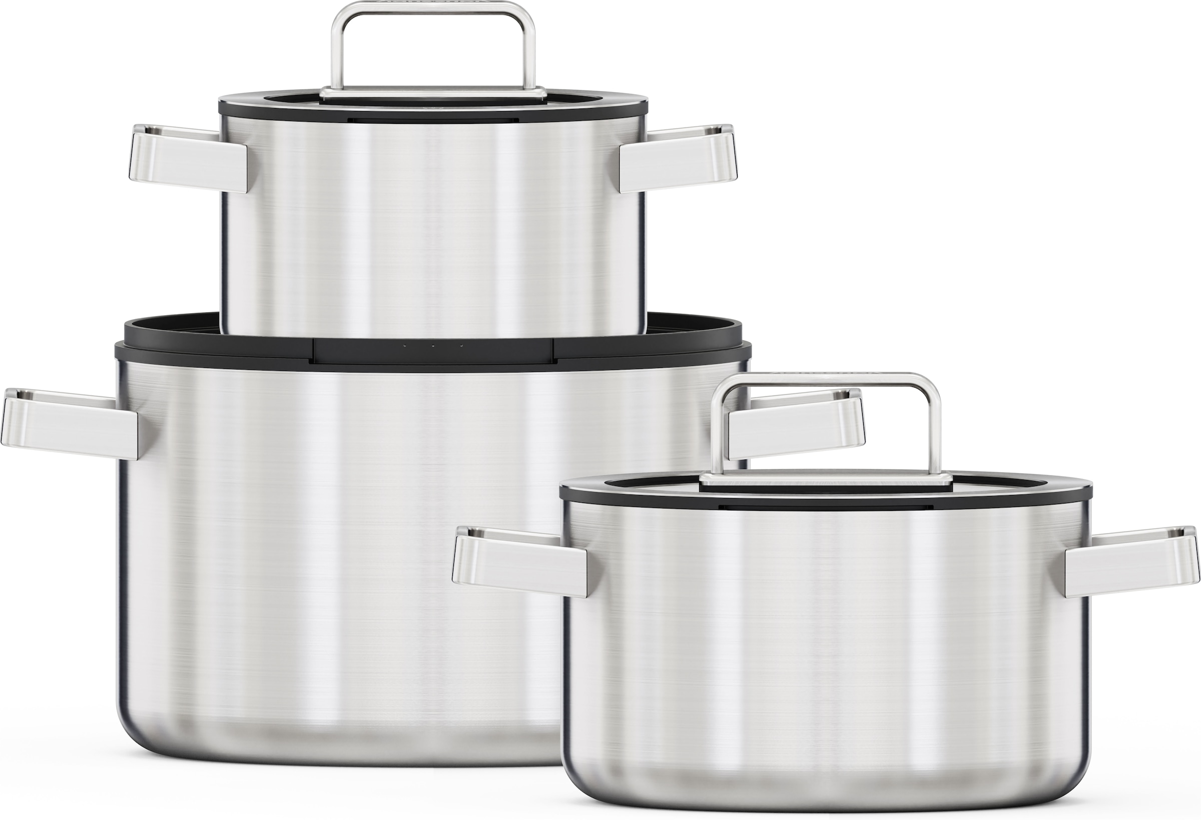 Hanseatic "PREMIUM" Set, Kochtopf 1x 16 cm / 1x 20 cm / 1x 24 cm, 6 tlg. Edelstahl