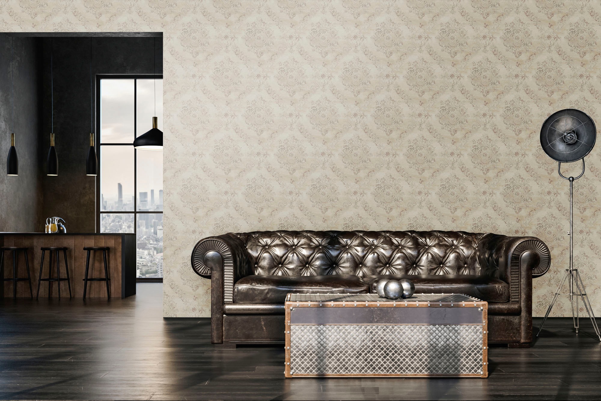 living walls Vliestapete »My Home My Spa«, Barock-ornamental-Glitzermuster, Barock Ornament Vlies Wand Decke Schräge Tapeten Wohnzimmer modern