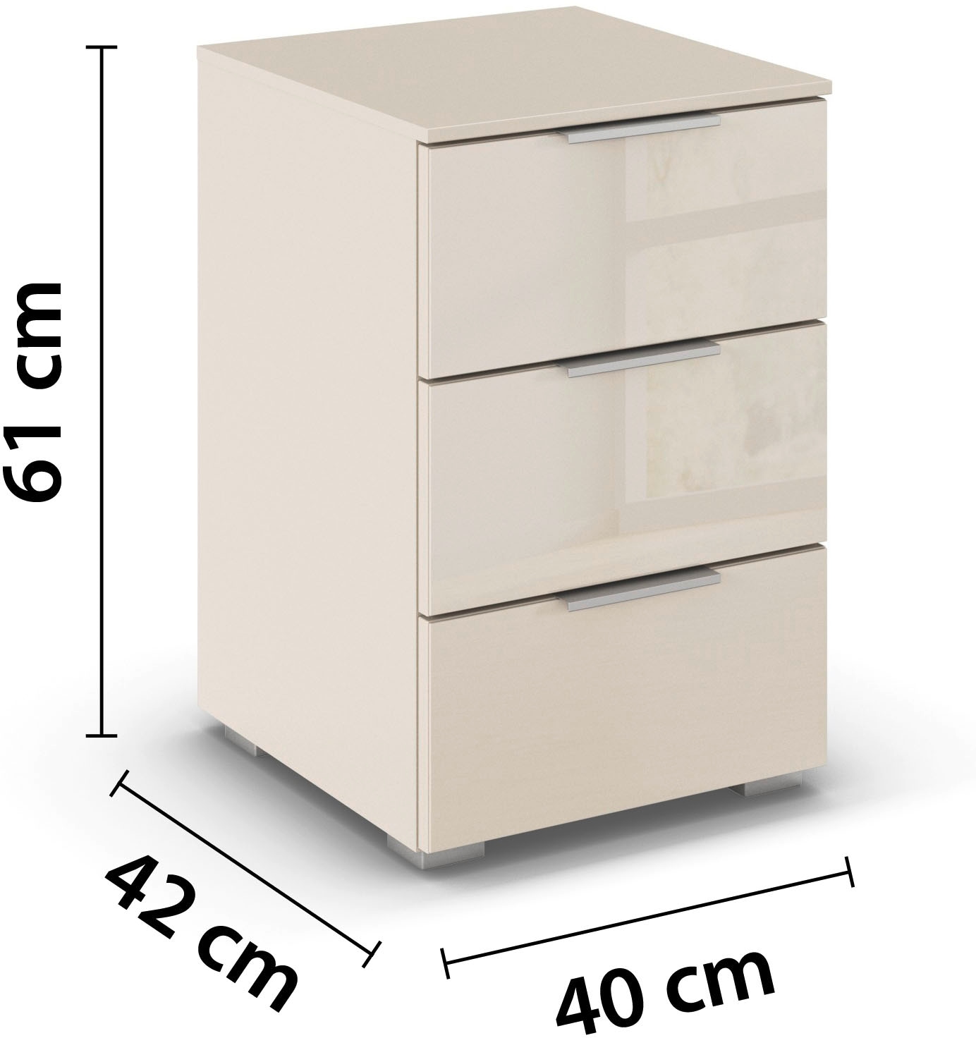 rauch Nachtkommode »Nachttisch Nachtschrank Nachtkonsole AGORDO mit Glasfront«, (in zwei Griff-Farben, Breite 40 cm), mit 3 geräumigen Schubladen für viel Stauraum MADE IN GERMANY