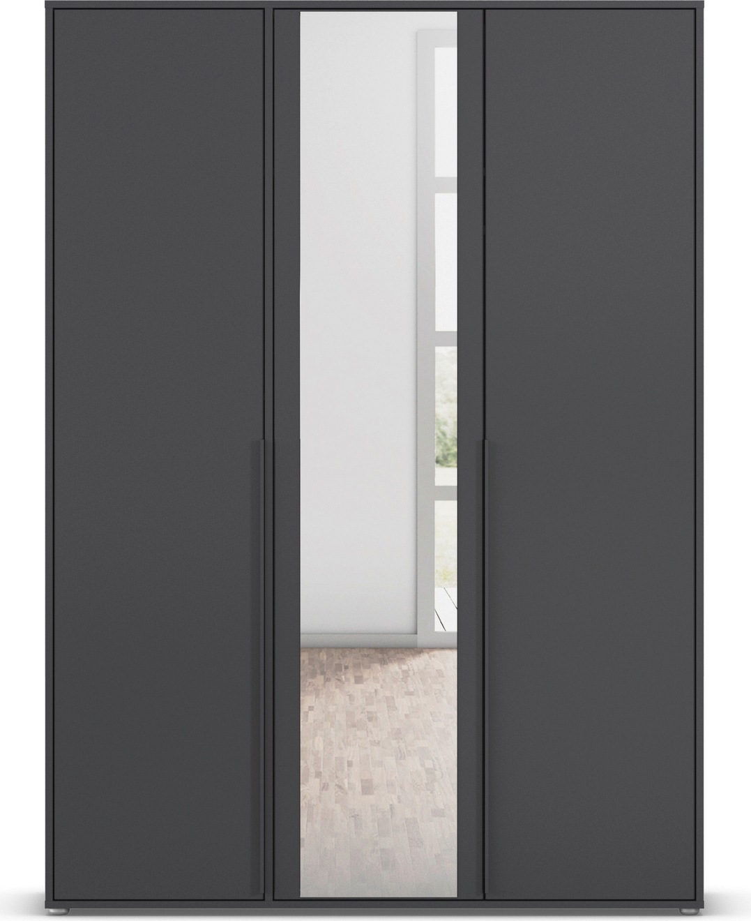 rauch Drehtürenschrank »Kleiderschrank Schrank Garderobe Wäscheschrank NAGATA mit Spiegel«, (in 3 verschiedenen Ausstattungen BASIC/CLASSIC/PREMIUM), und modernen Stangengriffen in Graumetallic TOPSELLER MADE IN GERMANY
