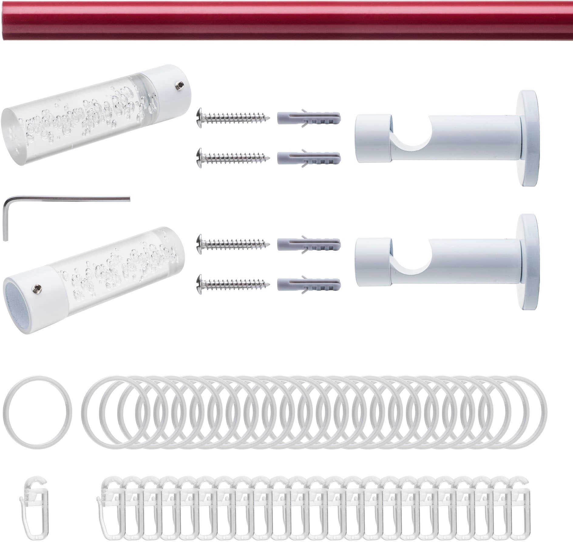 Liedeco Gardinenstange »Fertigstilgarnitur 20 mm Power Celebration Zylinder Acryl«, 1 läufig-läufig, Fixmaß, Gardinenstange Komplett, Farbkombination