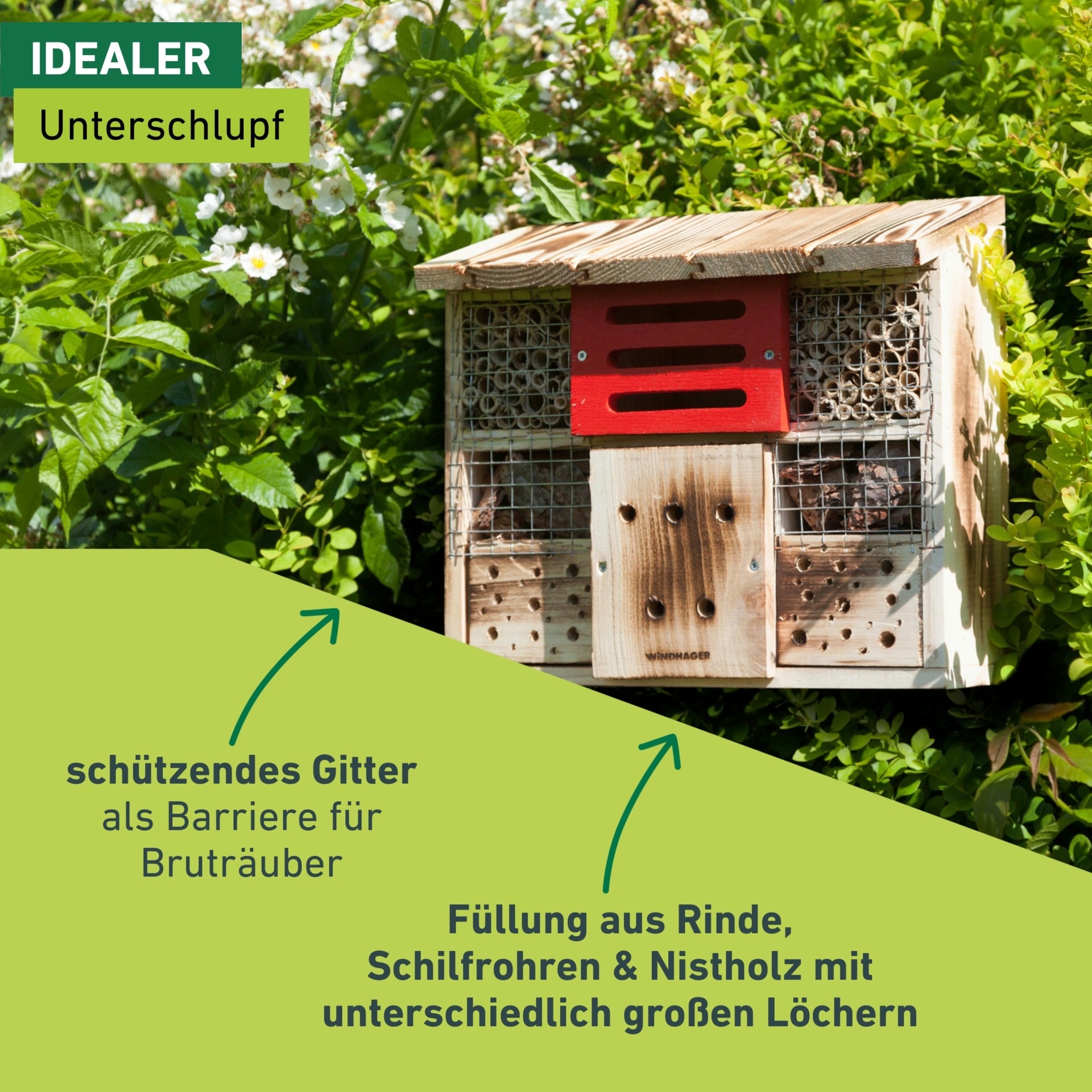 Windhager Insektenhotel »zur Linde, Schutz für Insekten, Wildbienen, Marienkäfer« Nistplatz aus Massivholz, Insektenhaus 27 x 30 x 13,5 cm