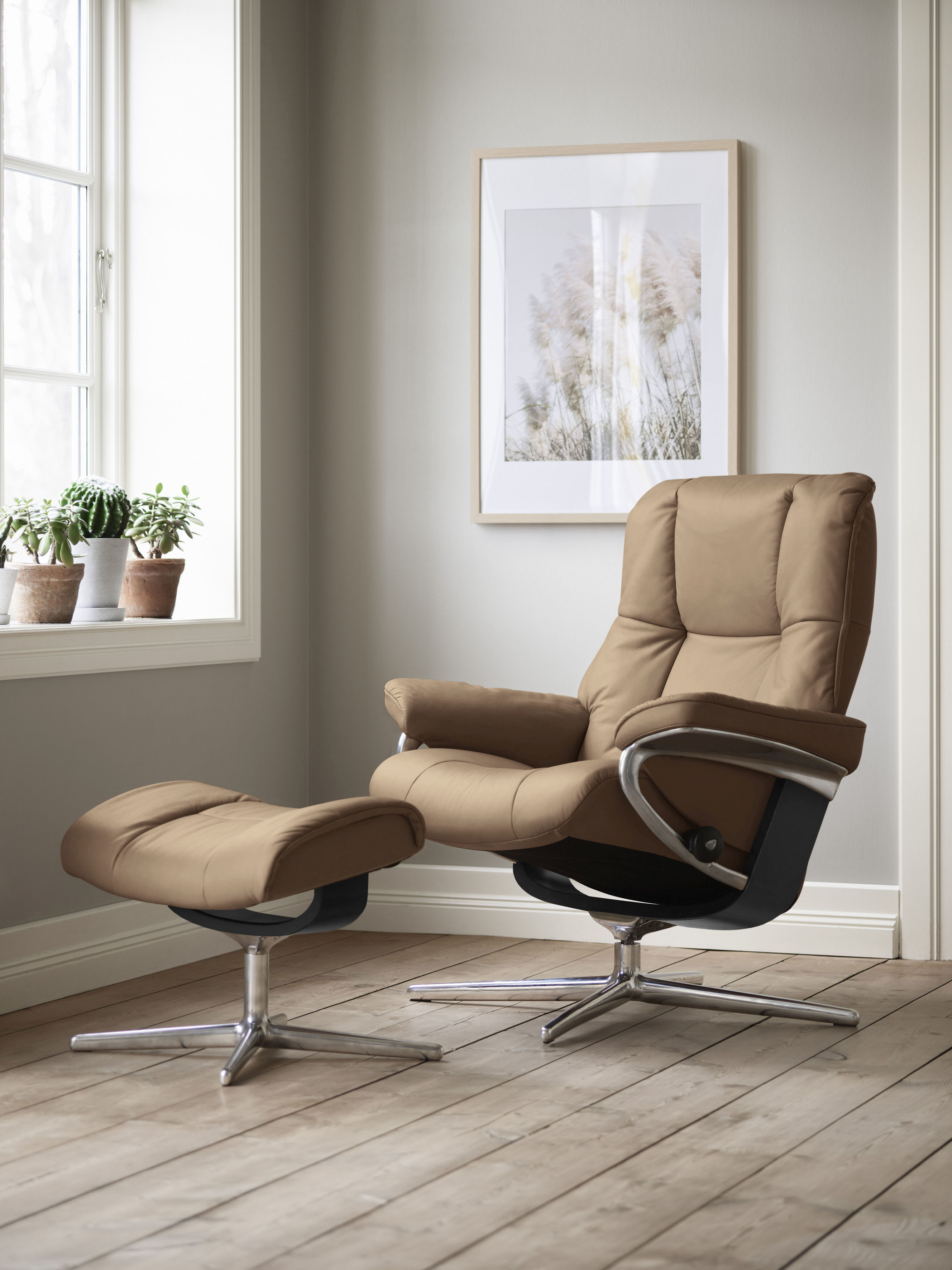 Stressless Relaxsessel "Mayfair" Set, Relaxsessel mit Hocker, mit Hocker, mit Cross Base, Größe S, M & L, Holzakzent Schwarz