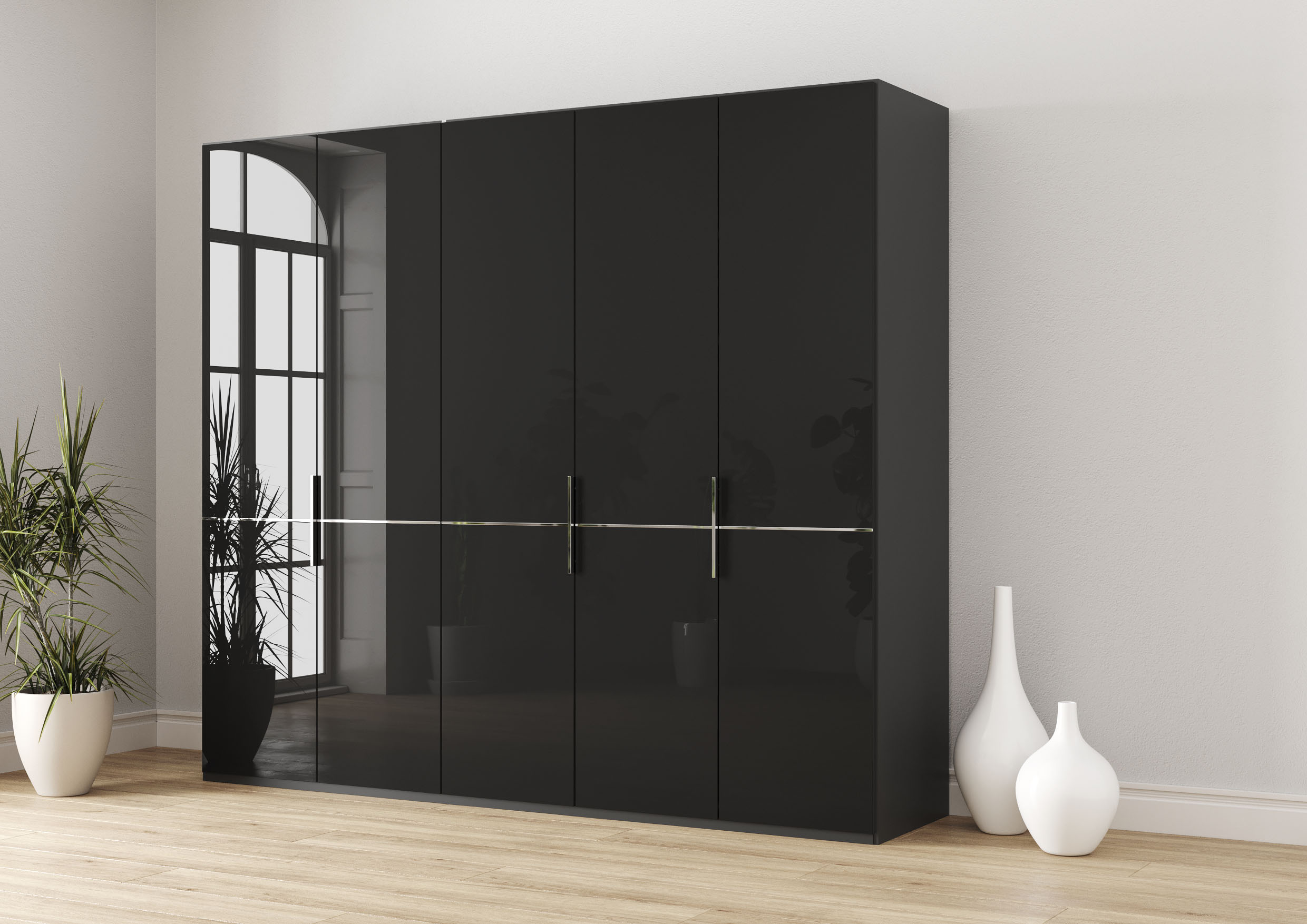 Musterring Kleiderschrank "Imola W" Einlegeböden und Kleiderstangen,mit Glastüren und Aufleistung in Chrom
