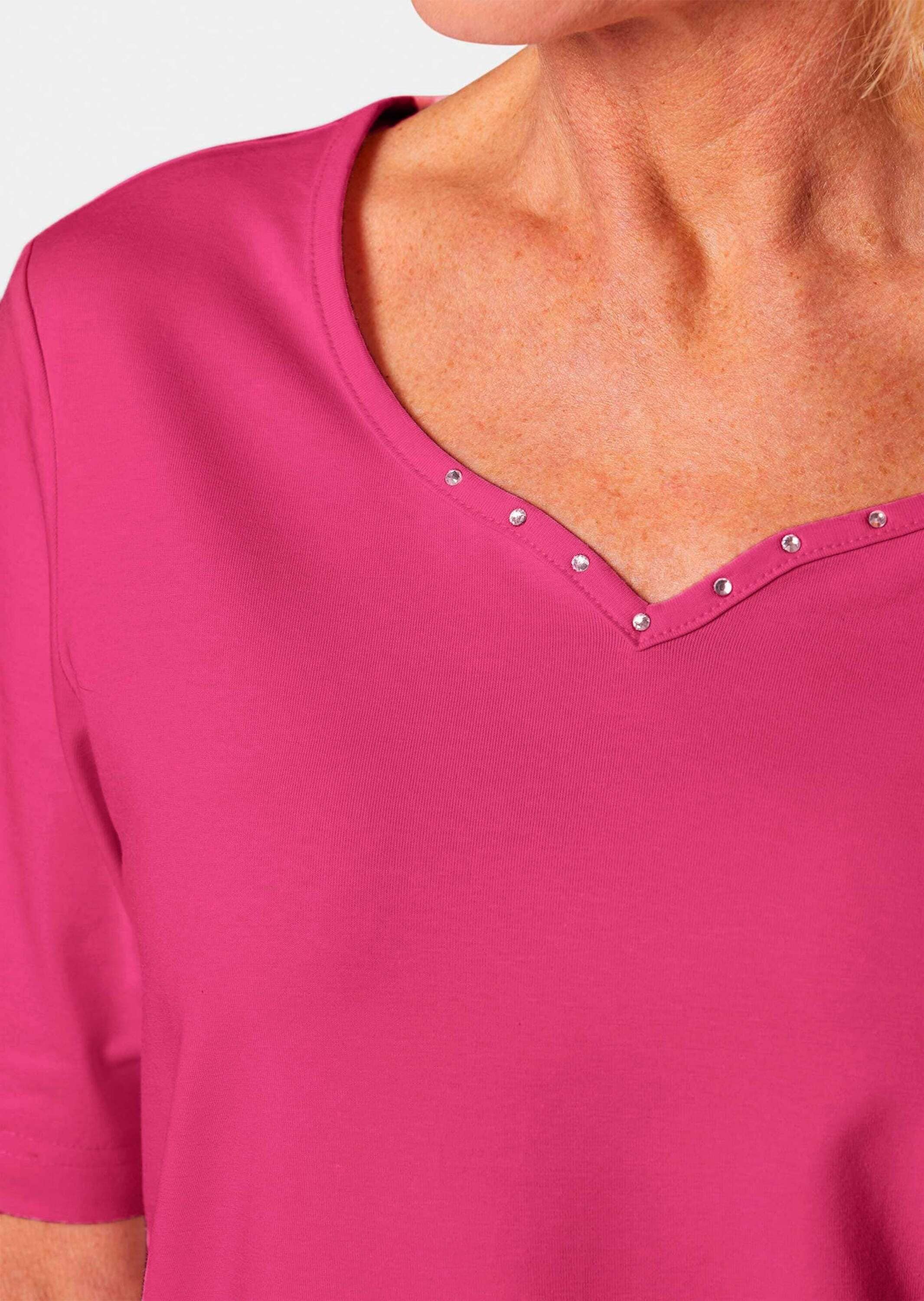 GOLDNER Langarm-Poloshirt »T-Shirt T-Shirt mit charmantem Ausschnitt und Schmucksteinchen«