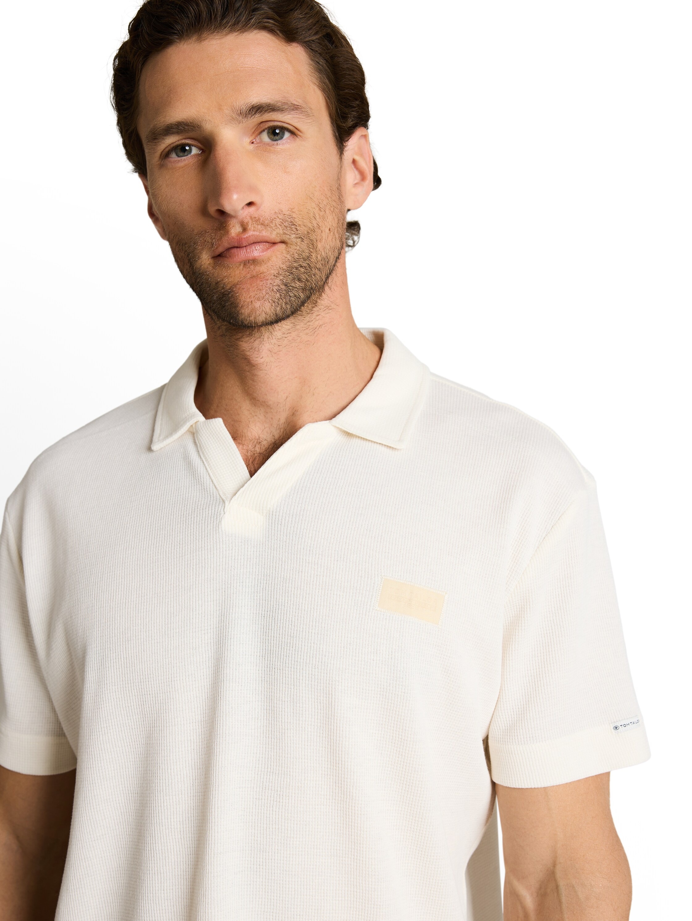 Poloshirt TOM TAILOR, Damen, Gr. XXL, gardenia weiß, Single Jersey, Obermaterial: 60% Baumwolle, 40% Polyester, unifarben, regular fit normal, ohne Ausschnitt, Shirts, mit Logo Stickerei 3