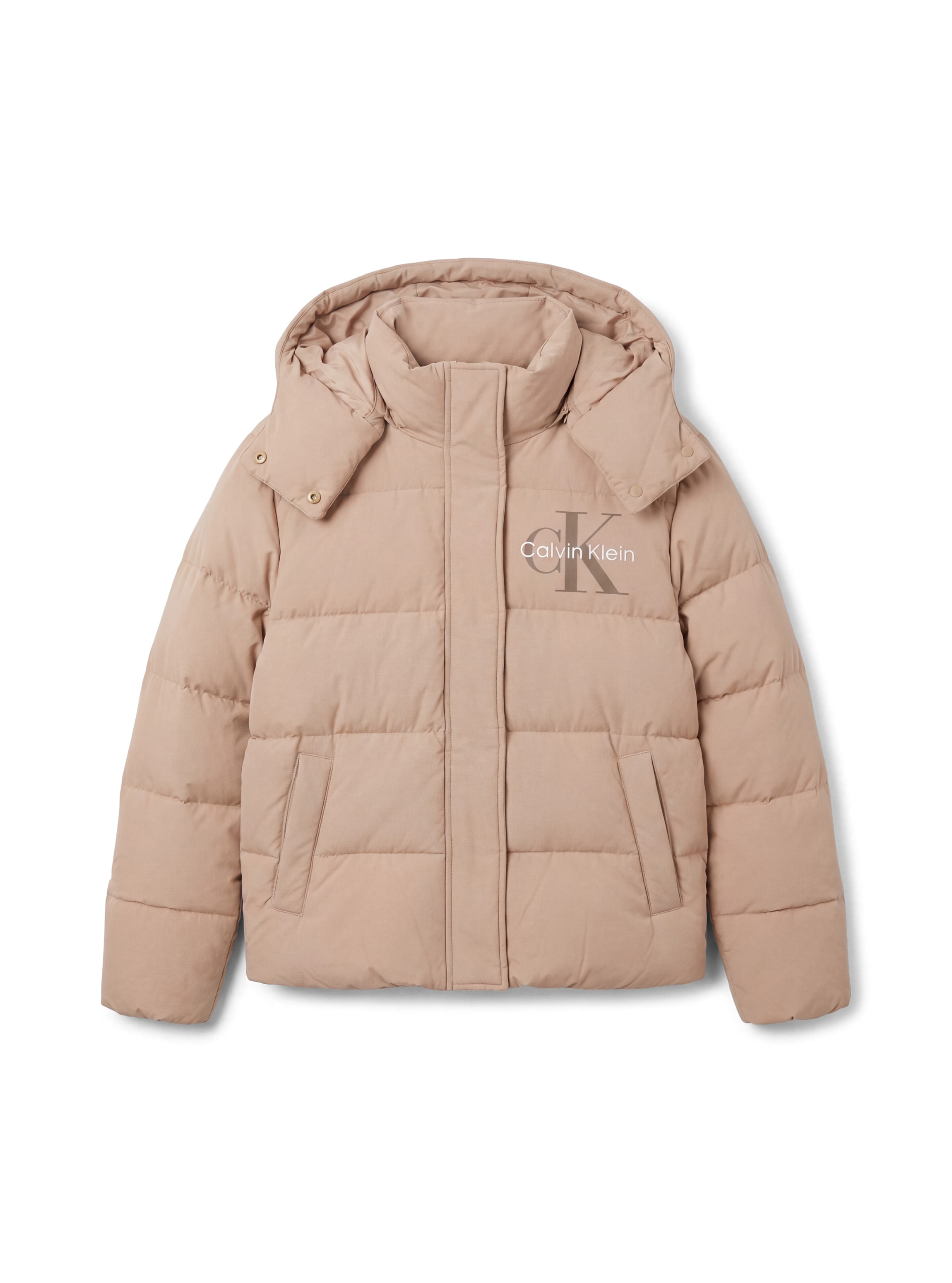Calvin Klein Jeans Steppjacke »MATTE MONOLOGO SHORT PUFFER« mit Kapuze Mit Kapuze, Logoschriftzug