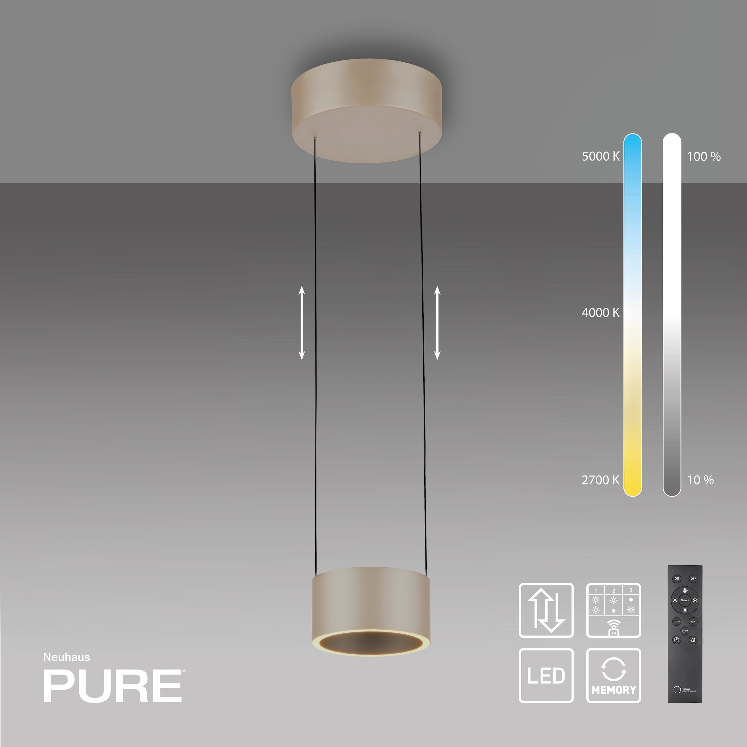 Neuhaus PURE LED Pendelleuchte »PURE Clipse« LED-Board 1 Stk. warmweiß - kaltweiß Comfort Lift, CCT, dimmbar über Fernbedienung