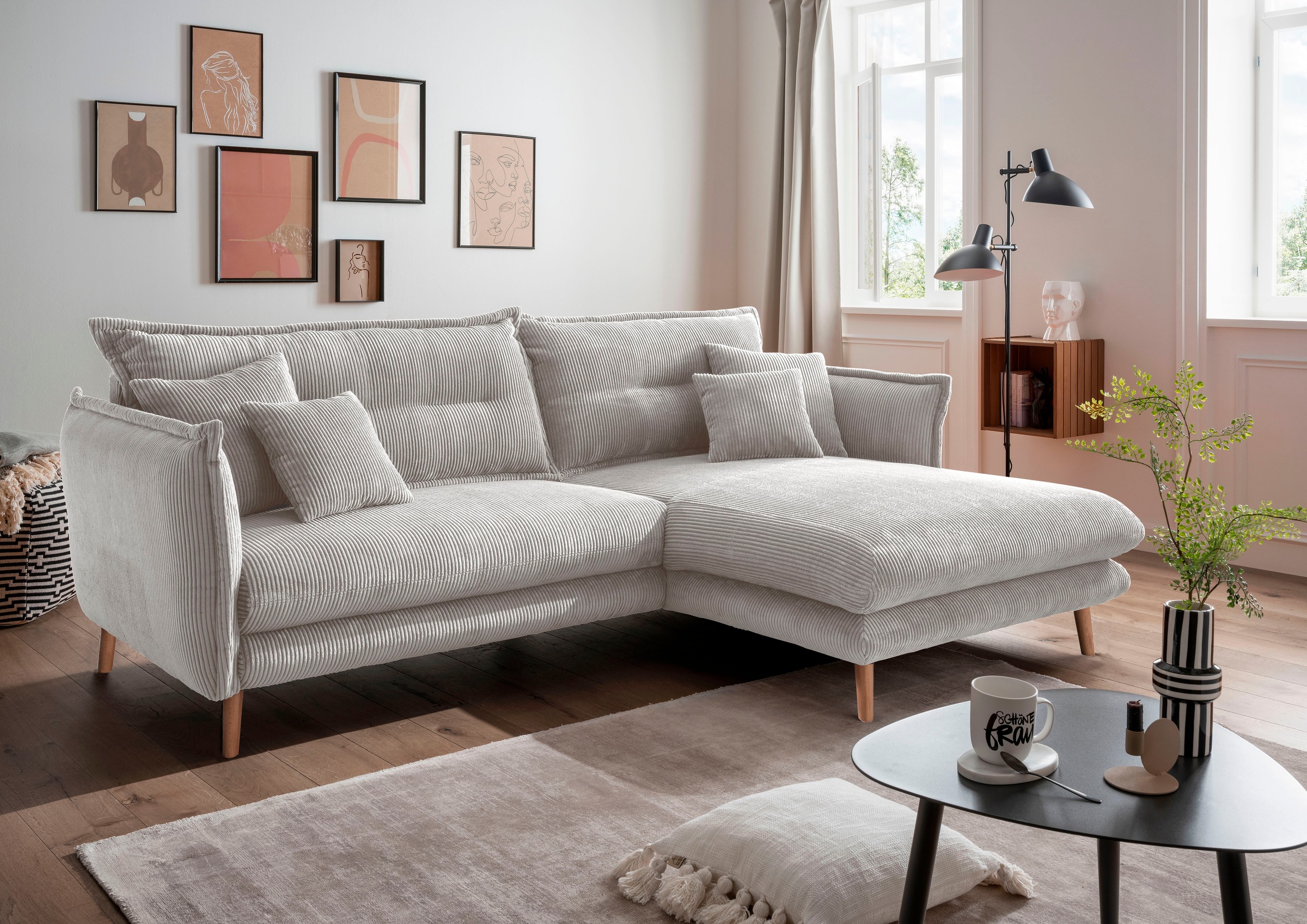Home affaire Ecksofa "Levke, 255 x 180 cm, modern und bequem" zwei verschiedene Fußfarben wählbar