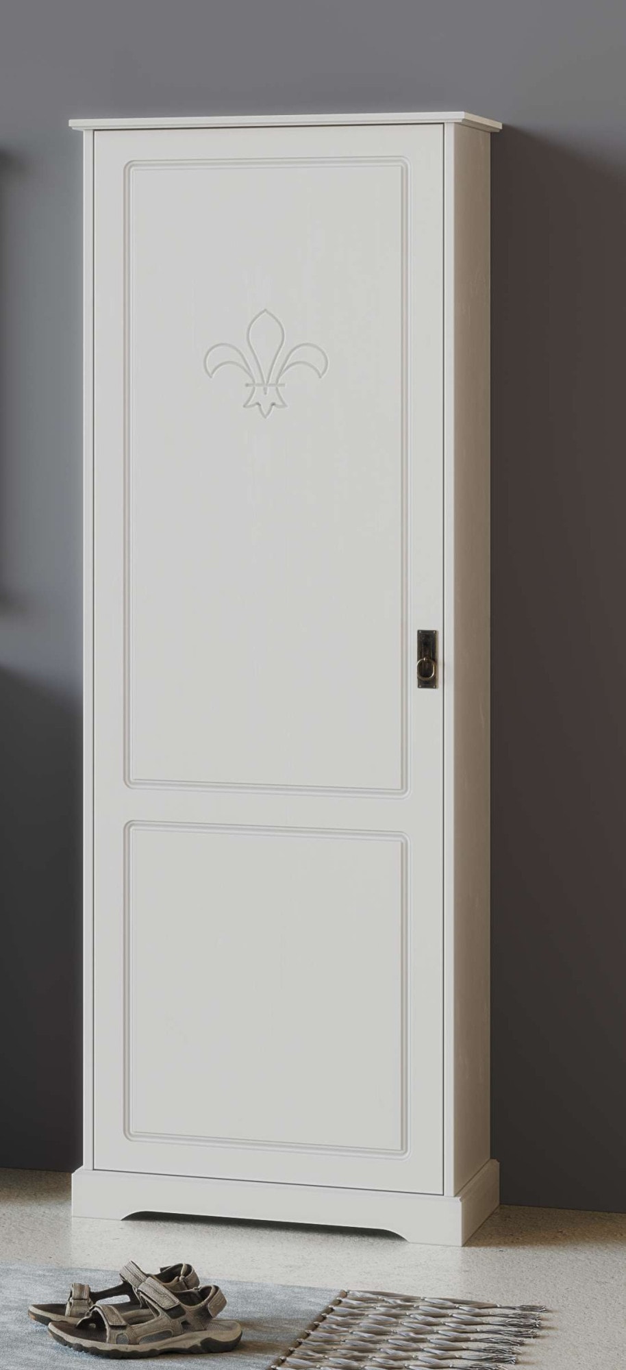 Home affaire Garderobenschrank »Lille Mehrzweckschrank Breite/Höhe: 67/187 cm«, aus massiver Kiefer, mit schöner Lilien-Fräsung, Jugendstil-Griffe