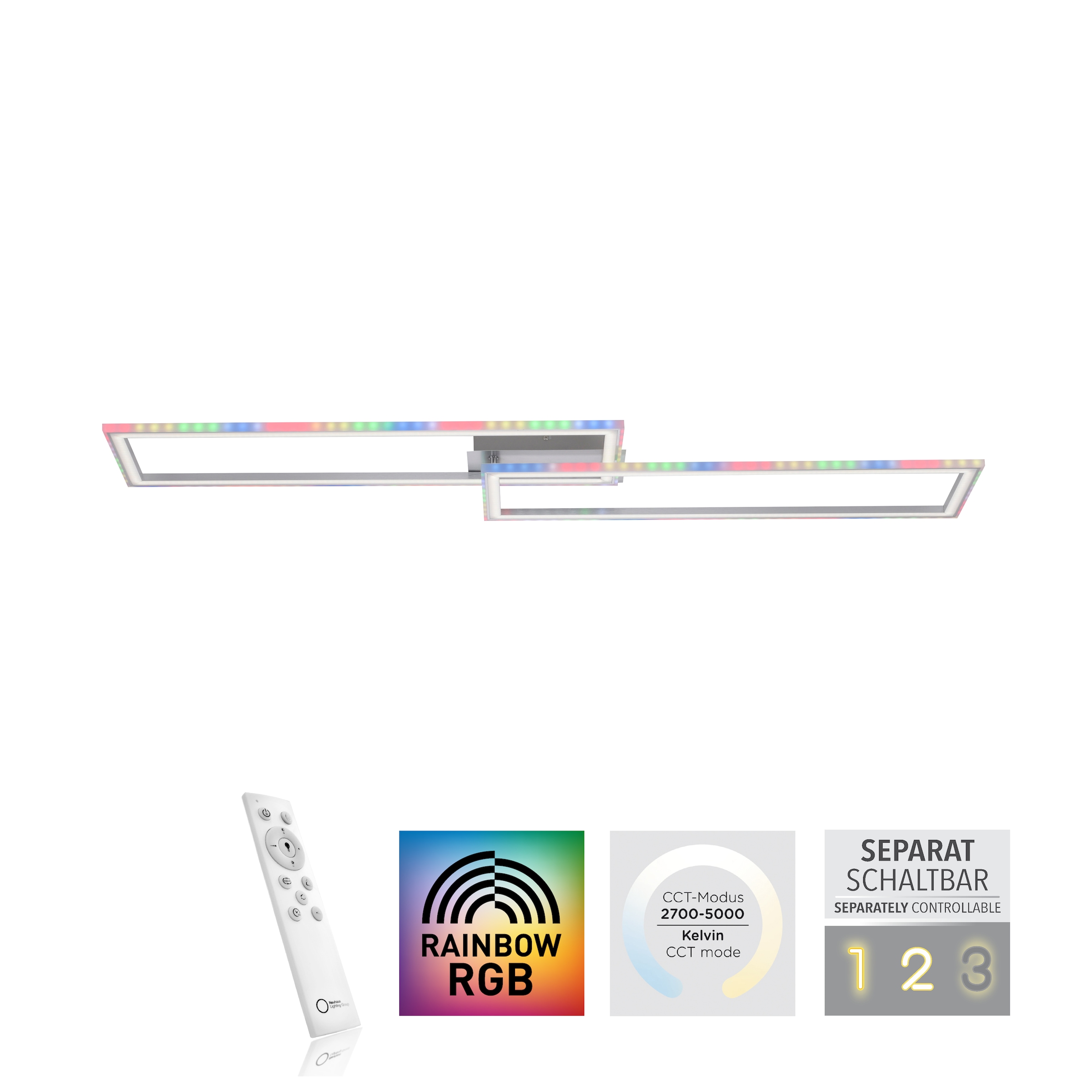 JUST LIGHT Deckenleuchte »FELIX60«, 2 flammig, Leuchtmittel LED-Board-LED-Board | LED fest integriert-LED fest integriert, LED, CCT - über Fernbedienung, RGB-Rainbow, Infrarot inkl., dimmbar