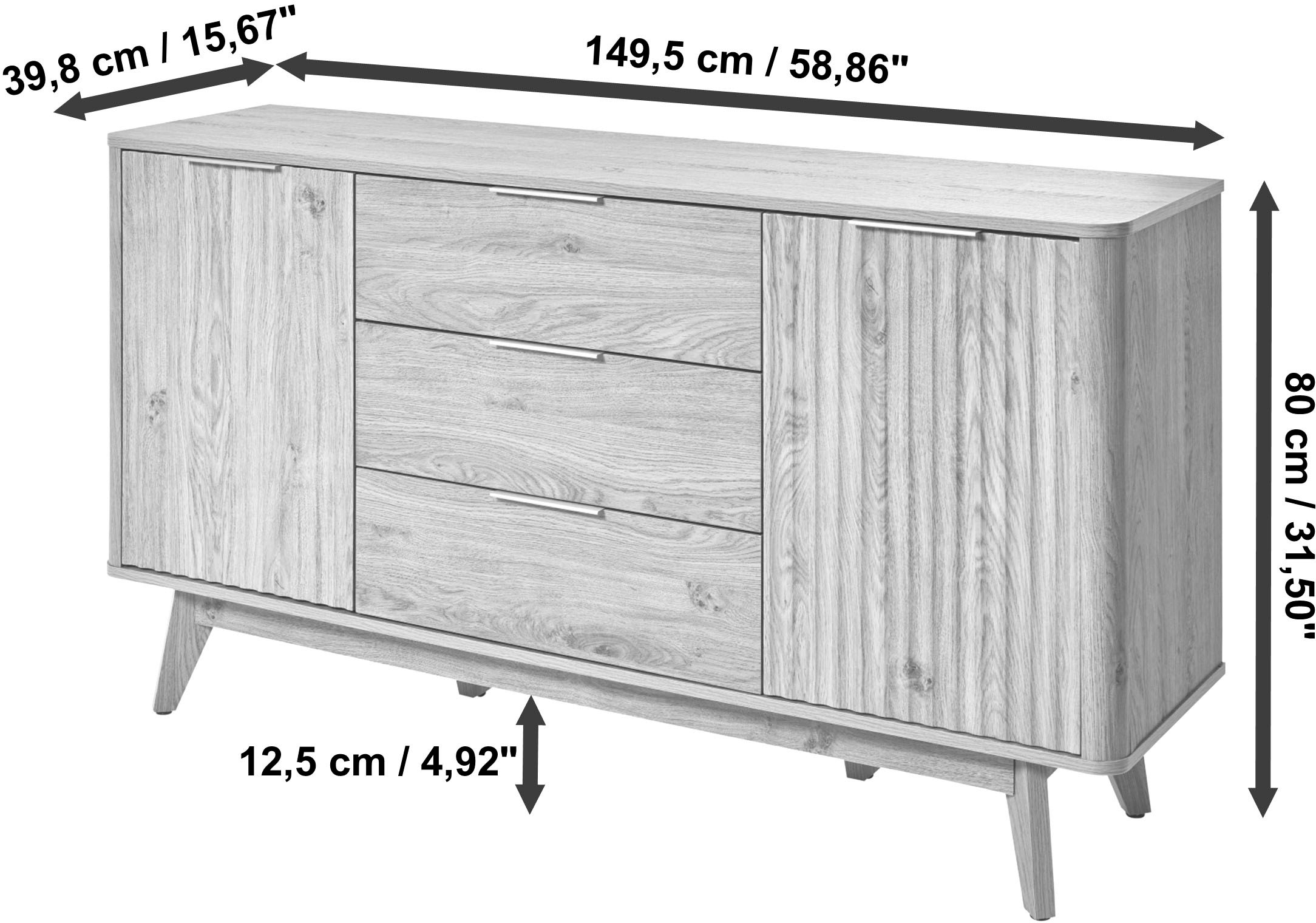 Jahnke Sideboard »WAVE SB 150«, (1 St.), Sideboard, Retro-Stil, Front in Wellendesign, Breite ca. 150 cm