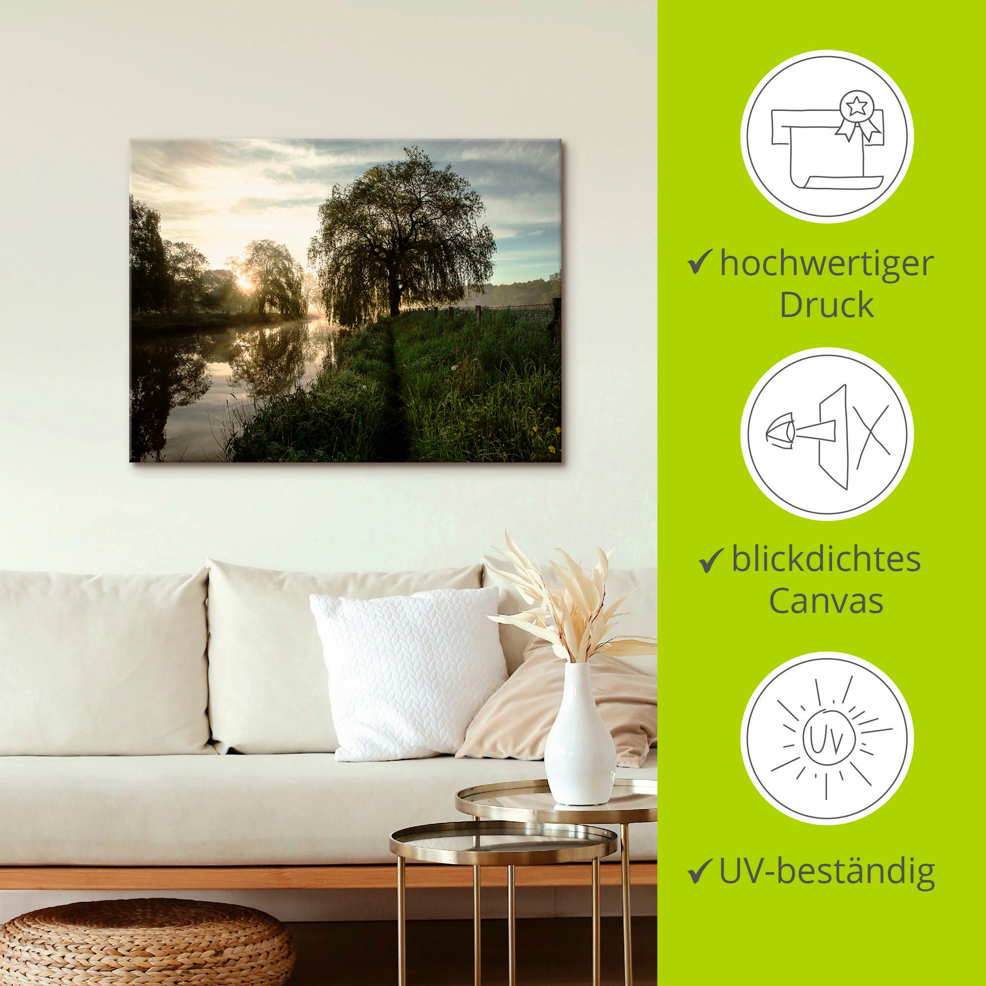 Artland Wandbild »Tagesbeginn an der Trave«, Gewässer, (1 St.), als Leinwandbild, Wandaufkleber in verschied. Größen