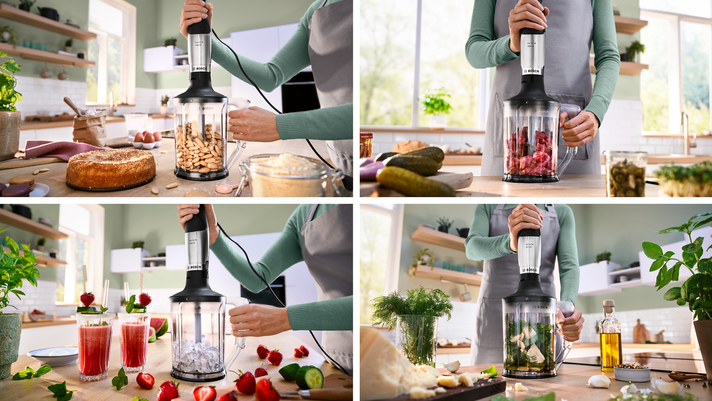 BOSCH Stabmixer »ErgoMaster Serie 6 MSM6M652, Zerkleinerer, Mixer, Schneebesen, Edelst.«, 1000 W, Mixbecher, Metallkuplung, Luftkühlung, 10 Jahre Motorgarantie