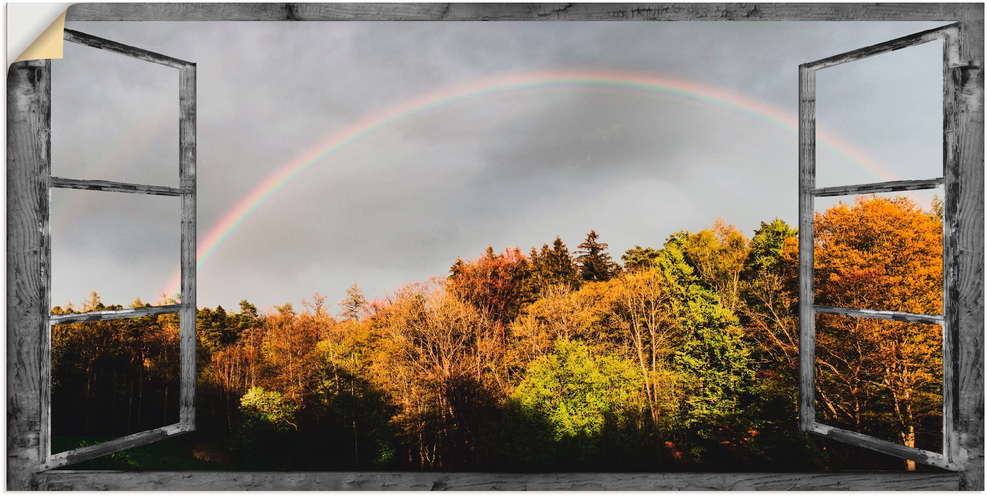 Artland Wandbild »Fensterblick - Regenbogen«, Fensterblick, (1 St.), als Leinwandbild, Wandaufkleber in verschied. Größen