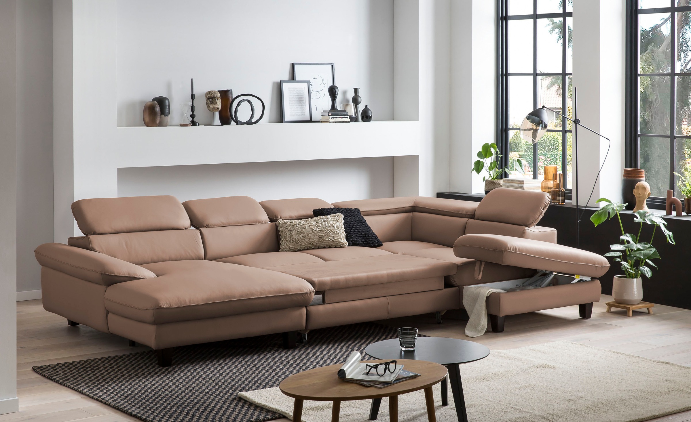 Home affaire Wohnlandschaft »Pilot U-Form«, mit Kopfteilverstellung, wahlweise mit Bettfunktion & Bettkasten
