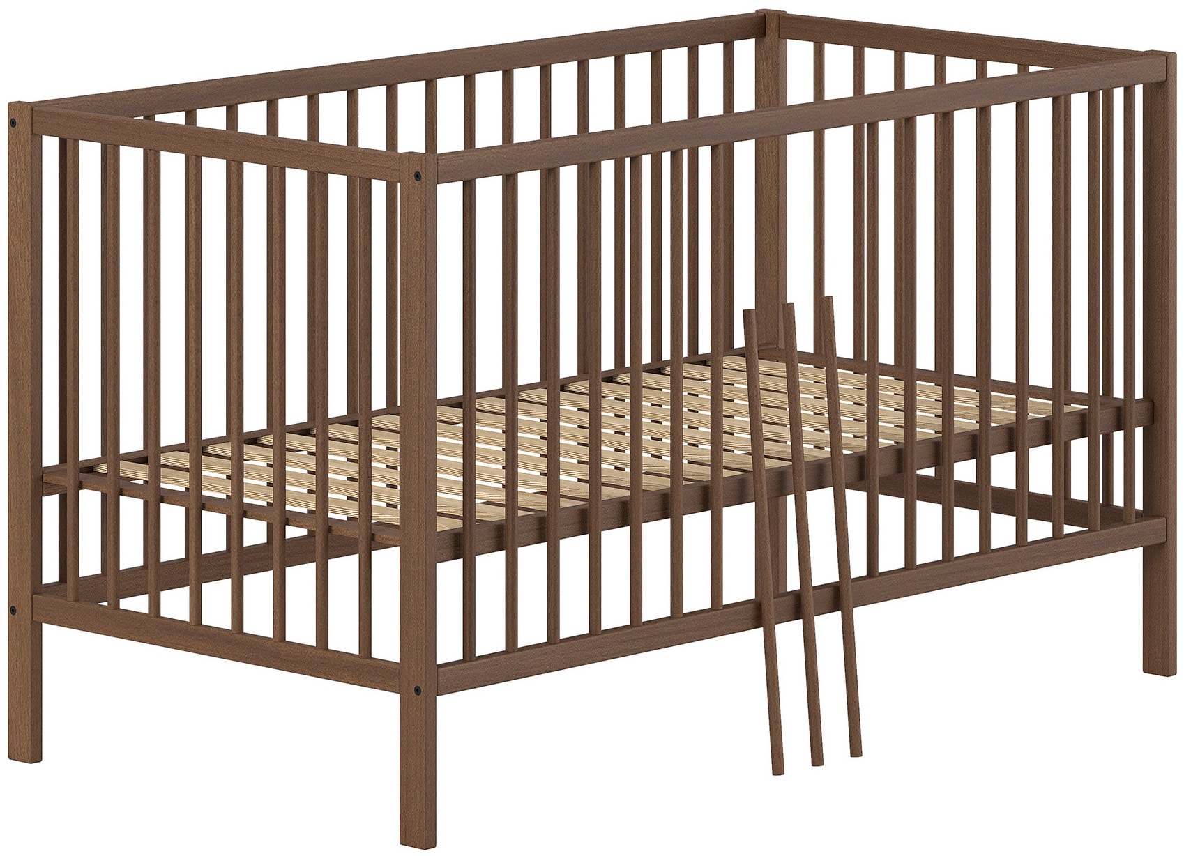 Vipack Babybett »DINO, ideal für Ihr Kinderzimmer, Made in Europe, Buche massiv« 70/140cm, 3-fach höhenverstellbar, umbaubar, Buche Nussbaumfarbig