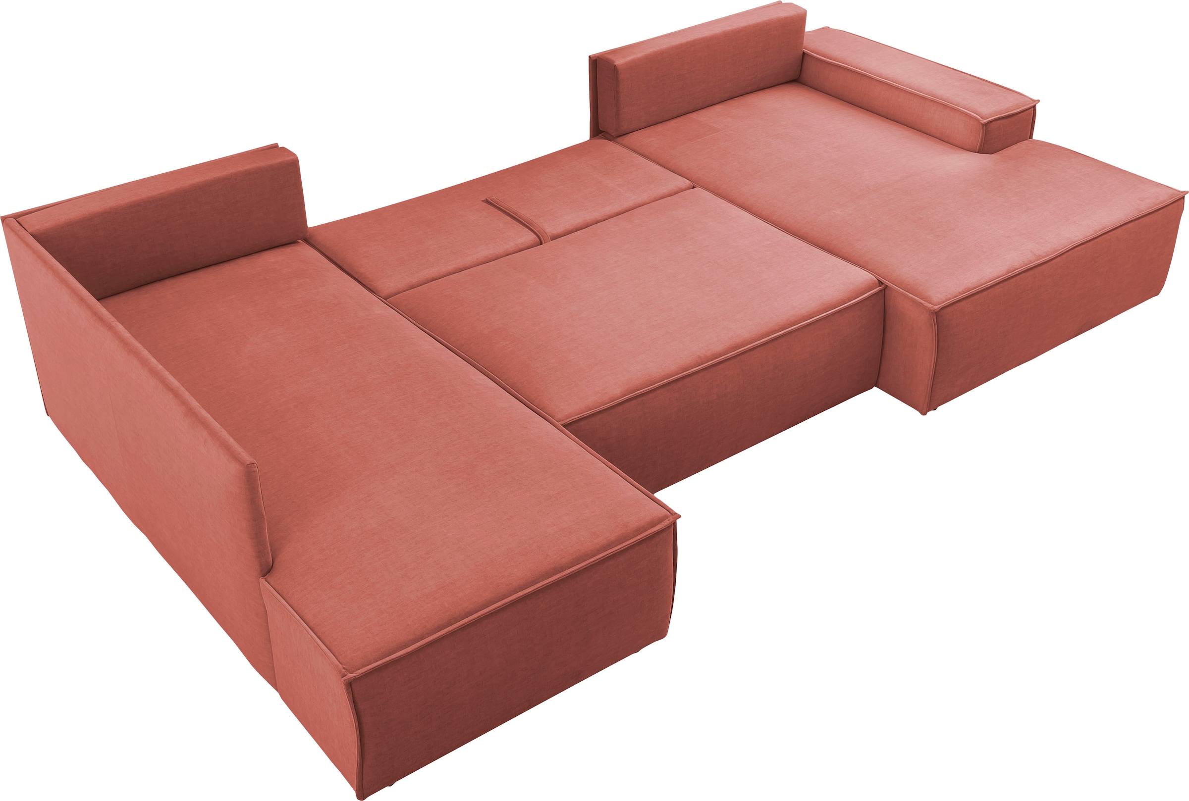Home affaire Wohnlandschaft »SHERWOOD 329 cm, U-Form, Schlafsofa,«, Schlaffunktion m. Bettkasten (194x139 cm), Cord, Vintage, Samtvelours