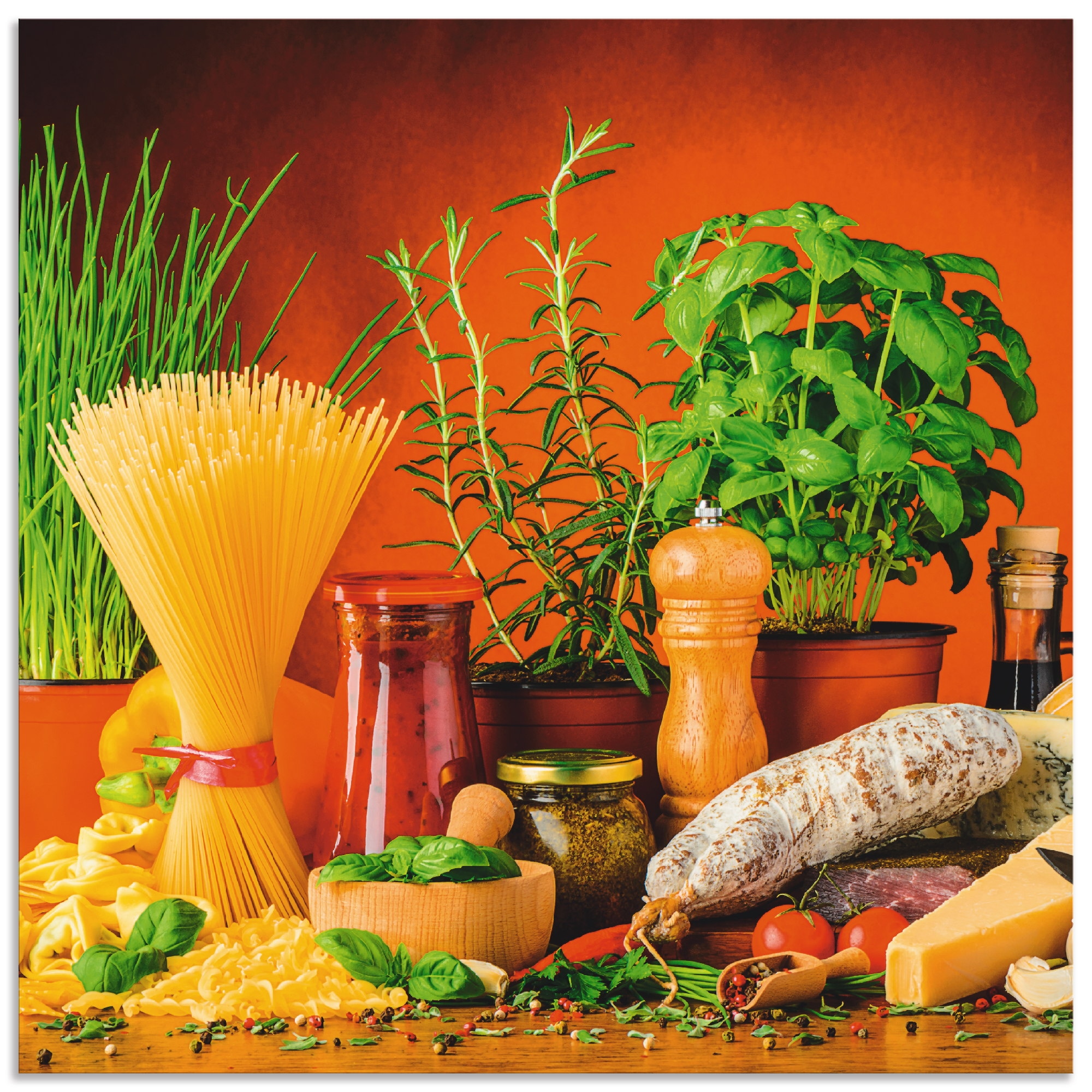 Küchenrückwand ARTLAND, B:60cm H:60cm, bunt, Aluminium, Spritzschutzwände, "Mediterranes und italienisches Essen", Alu Spritzschutz mit Klebeband,