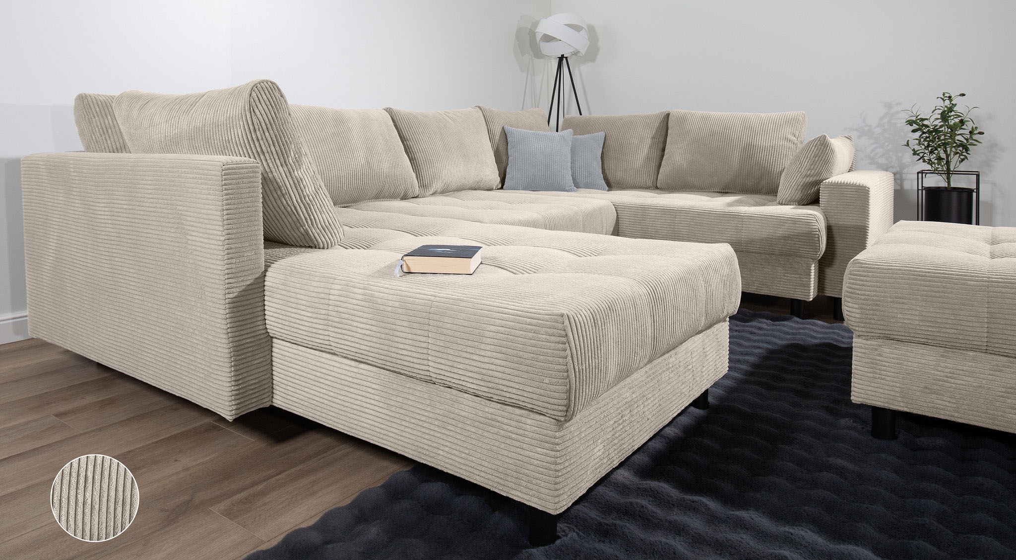 COLLECTION AB Wohnlandschaft »Toni U-Form mit Armlehne« inkl. Hocker und Zierkissen in abgesetzter Farbe, mit Bonnelfederkern