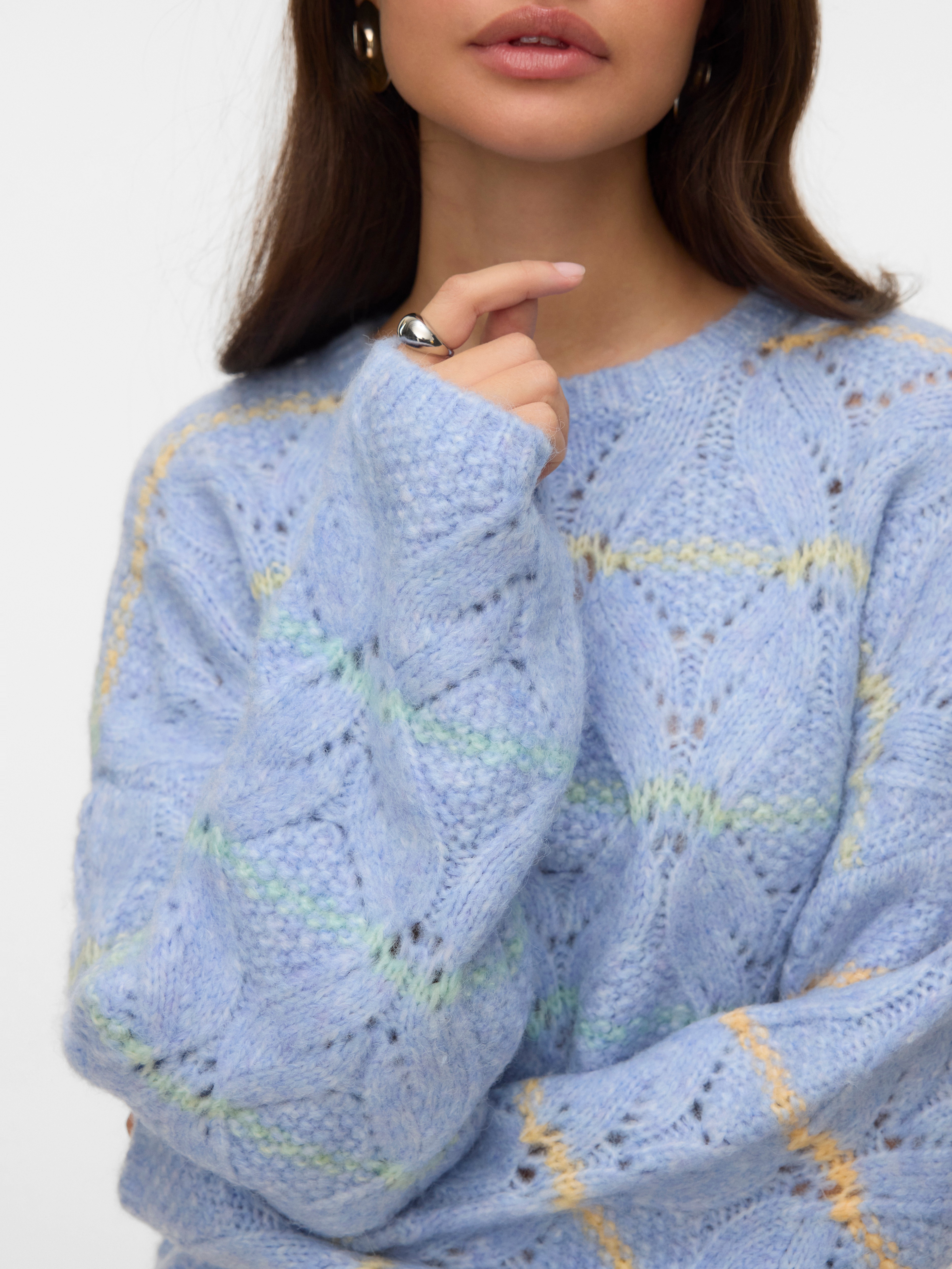 Thumbnail - Vero Moda Strickpullover "VMNEW HATTY LS O-N STITCH PULLOVER BOO" mit zarten Streifen
