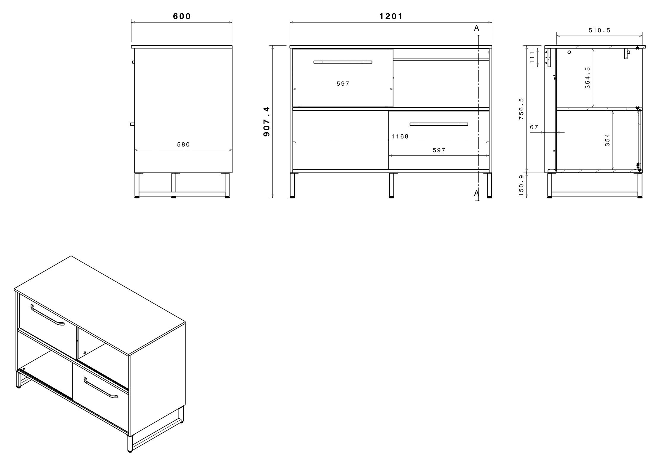 Parisot Schrank-Set »Wave 1, Küchenschrank, Buffetset, Küche«, (Set, 9 St., 4xUnterschrank, Theke/Arbeitsplattenergänzung.,3x Hochschrank, Regal), Türen mit Softclose Funktion, Thekenplatte aus Eiche - funiert