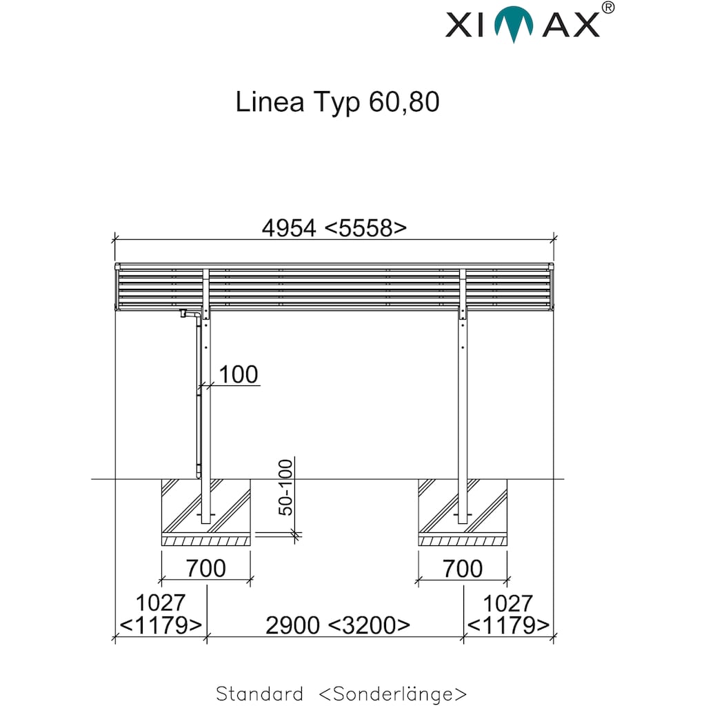 Ximax Einzelcarport »Linea Typ 80 Standard-Edelstahl-Look«, Aluminium, 257 cm, edelstahlfarben
