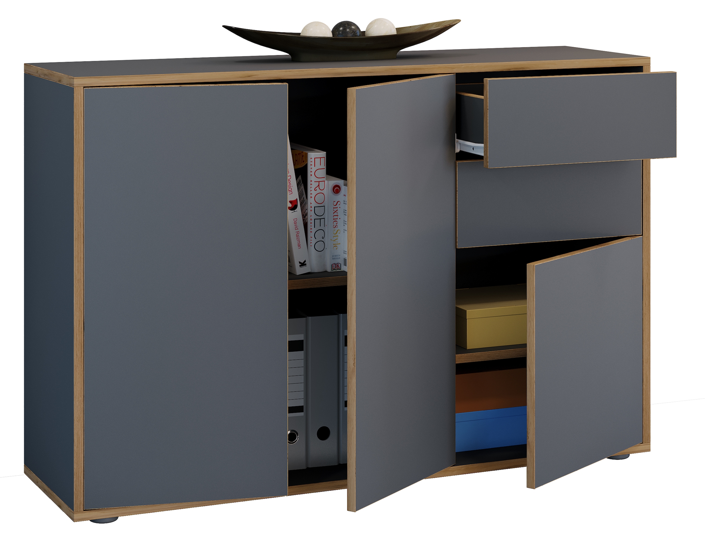 Kommode VCM, B:110cm T:33cm, schwarz, Schlafzimmer, Sideboards, "Holz Kommode Sideboard Salia Breite 110 Schublade"