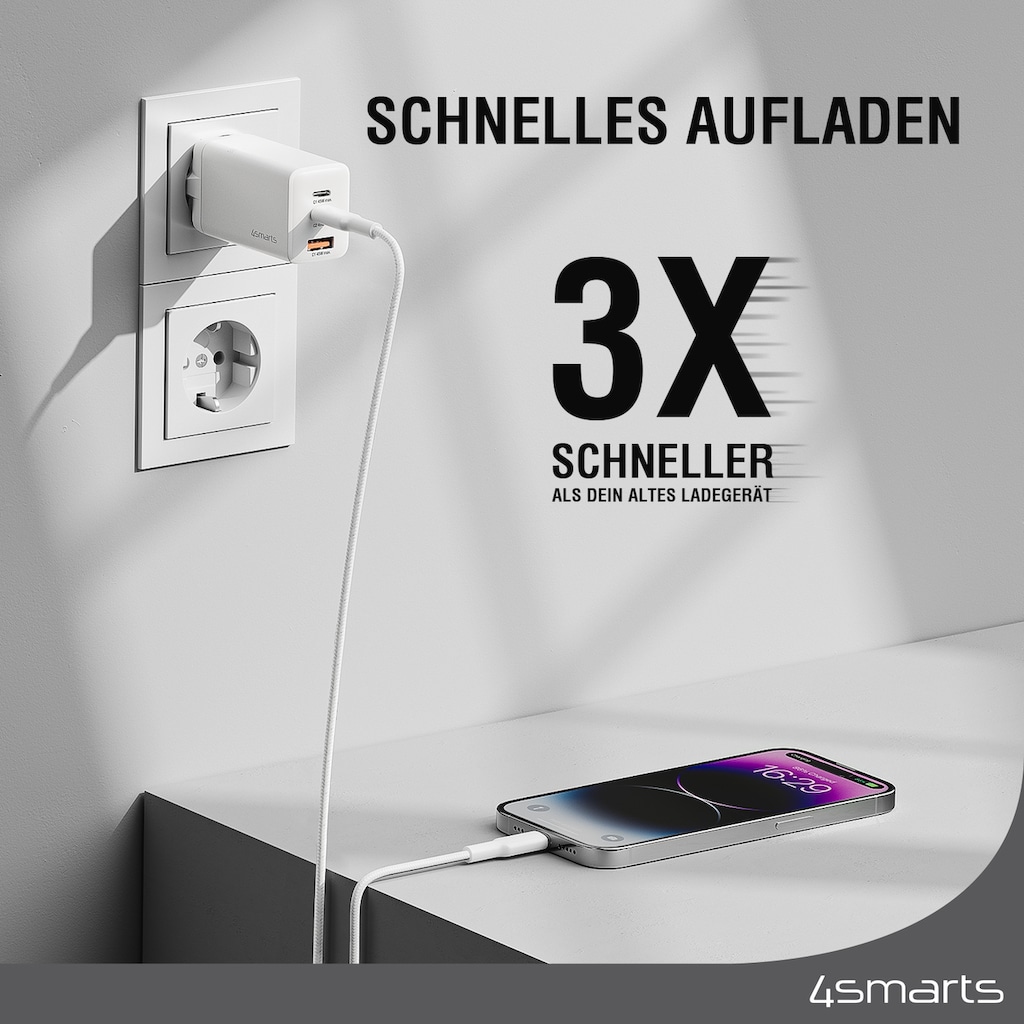 4smarts USB-Ladegerät »Ladegerät PDPlug Trio 65W GaN 2xC,1xA«, (Tablet Google Pixel Apple iPhone 15 Laptop Smartphone)