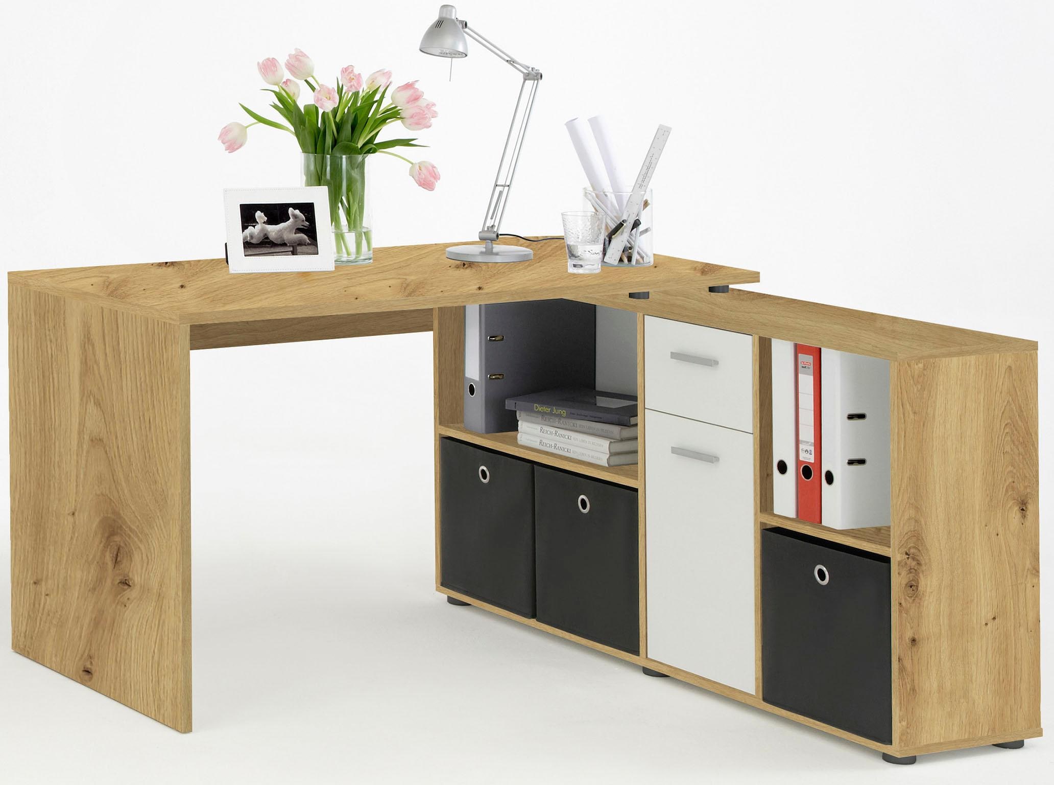 FMD Eckschreibtisch »Lex, Schreibtisch / Sideboard,«, variabel montierbar, Breite 136 / 205 cm, Made in Germany