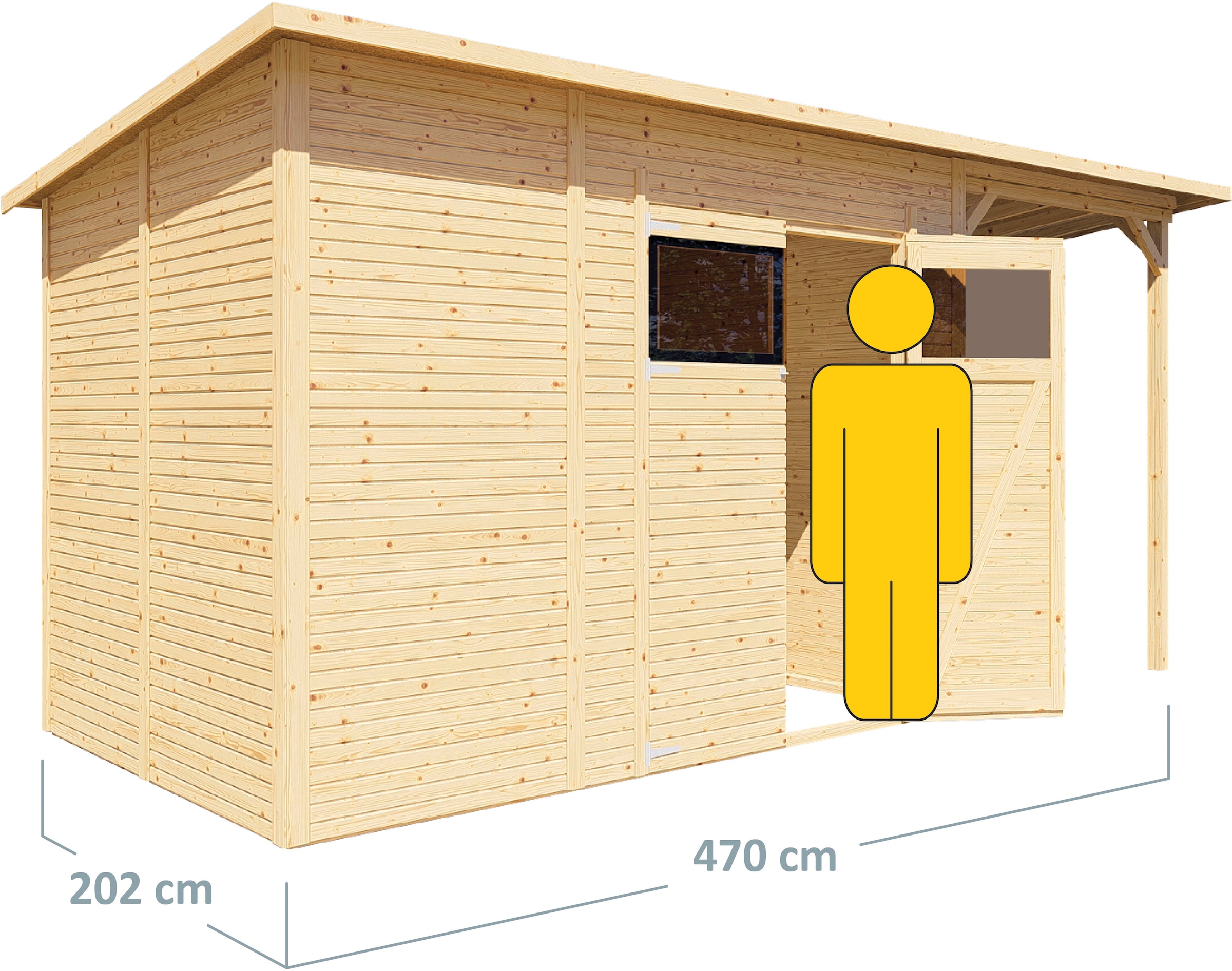 BERTILO Gartenhaus »Pent Modern 4 Plus naturbelassen«, mit hohen Seitenwänden und einer 1,88 m hohen Doppeltür