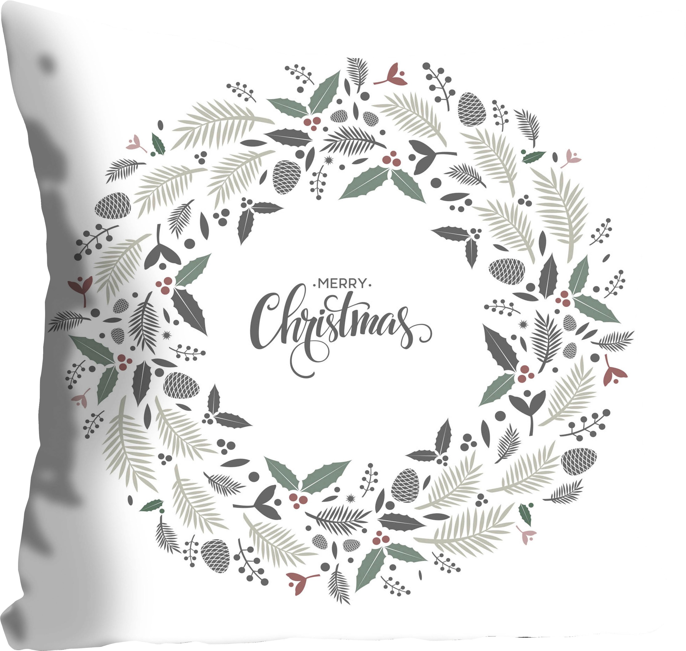 queence Dekokissen "Lavendel" Kissenhülle,Merry Christmas,Weiß,Kranz,Weihna günstig online kaufen