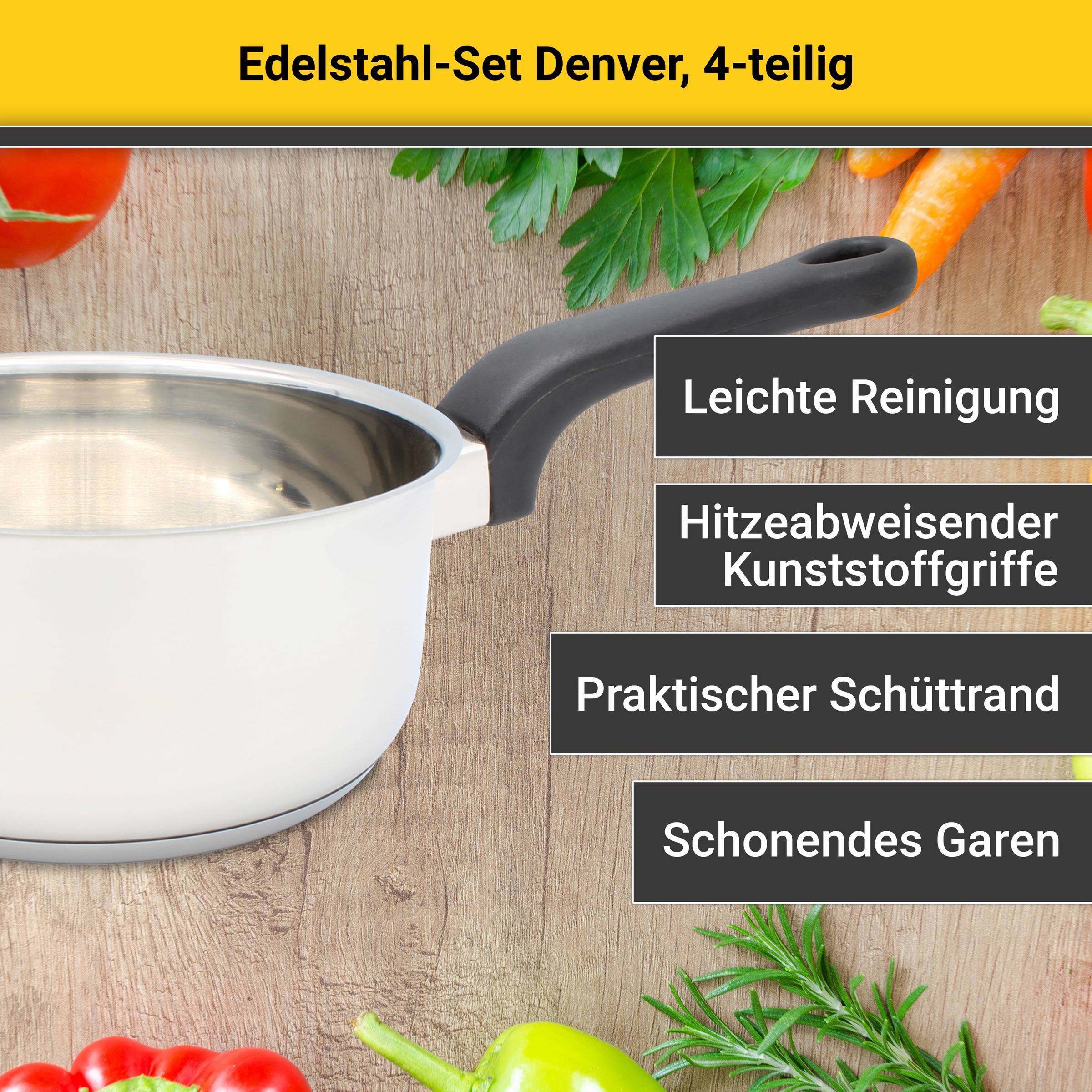 Krüger Topf-Set »Denver«, Edelstahl, (Set, 7 tlg.), für Induktions-Kochfelder geeignet