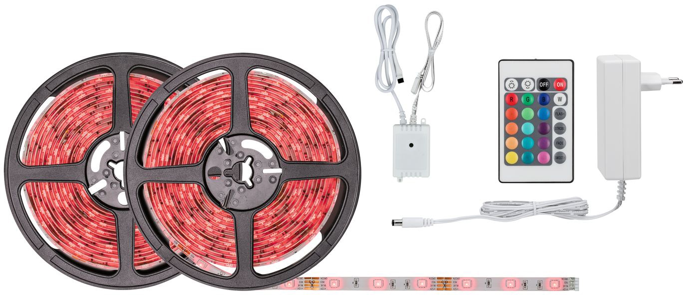 PAULMANN LED Stripe "SimpLED 10m RGB bunt dimmbar Set beschichtet 28W", Flammen 1 Stk., Gesamtlänge 10m, weiß, Lichterketten, mit Fernbedienung,