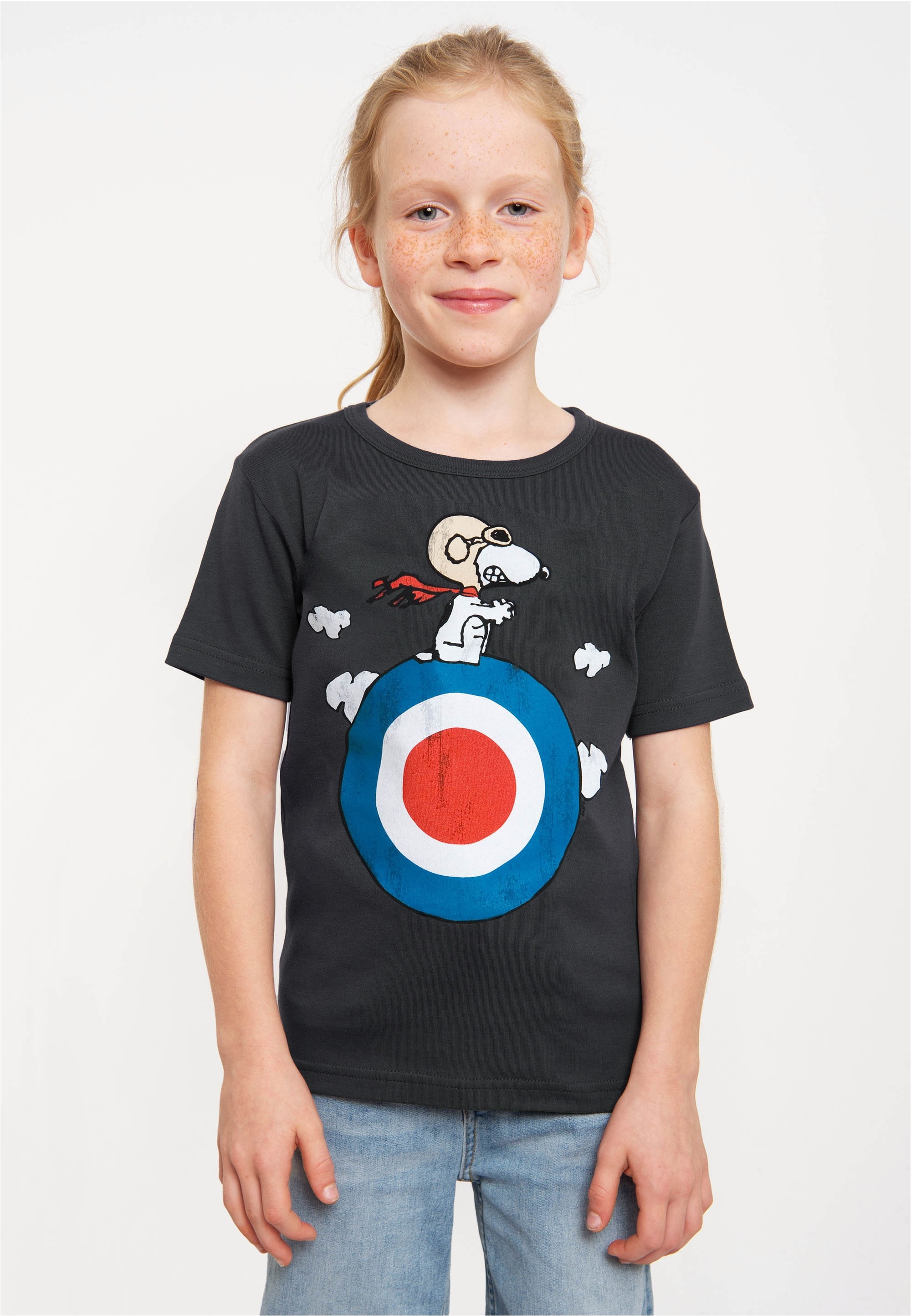 LOGOSHIRT Mädchen T-Shirt "Snoopy - Target", grau, Gr. 92, bedruckt, 100% Baumwolle, Shirts, mit lizenziertem Originaldesign