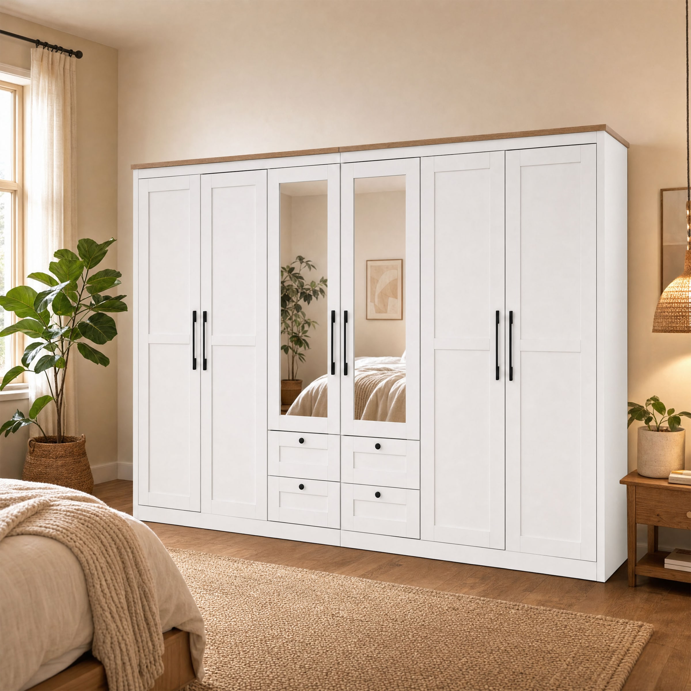 OTTO home Kleiderschrank »Büsum Schlafzimmer Schrank mit 6 Türen und Spiegel« Schlafzimmerschrank Landhaus Design Garderobe Schrank Bestseller