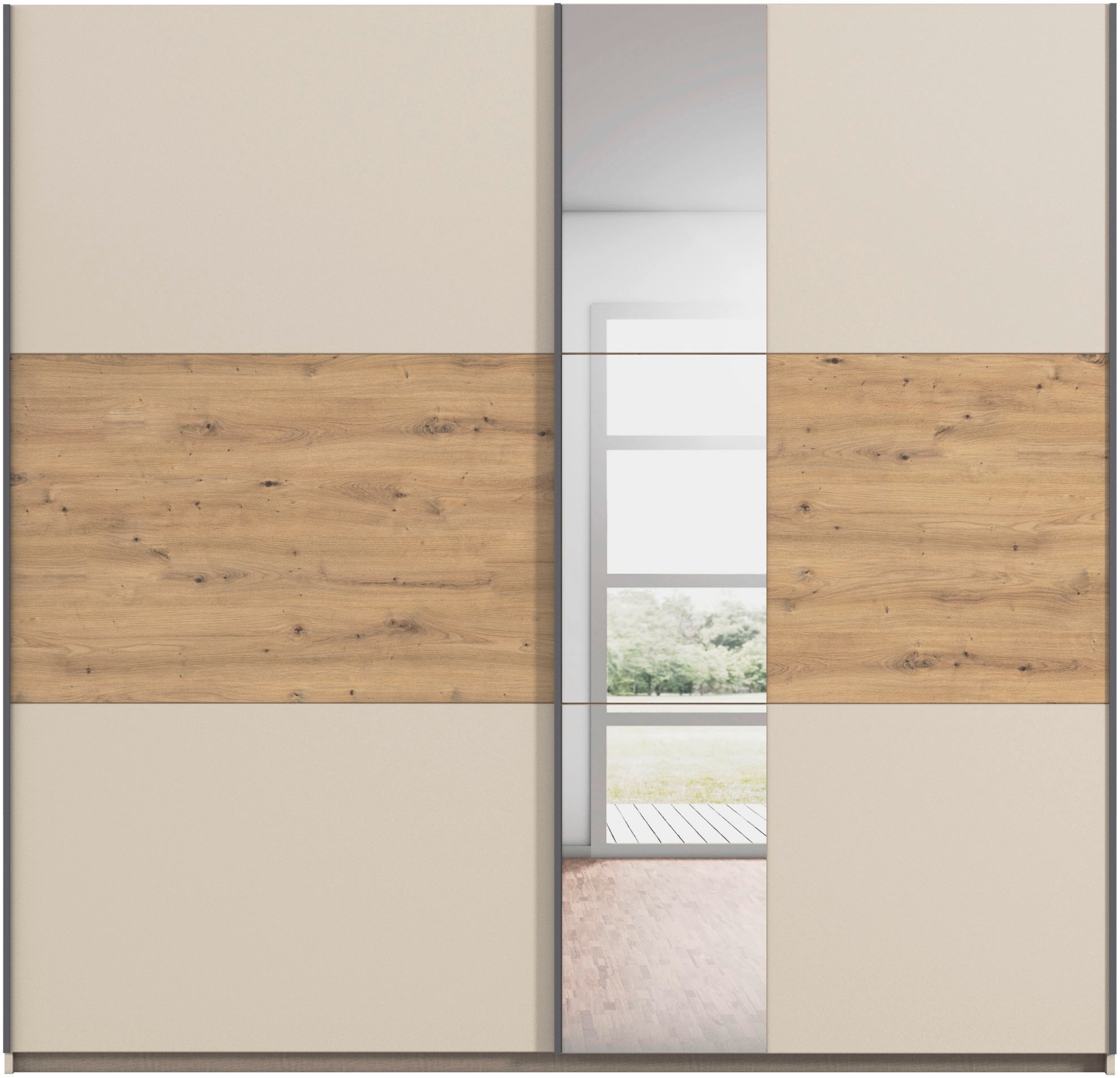 rauch Schwebetürenschrank »Kleiderschrank Schrank Garderobe Schlafzimmerschrank SAJO«, in 2 Breiten (218, 261 cm) optional mit Spiegel MADE IN GERMANY