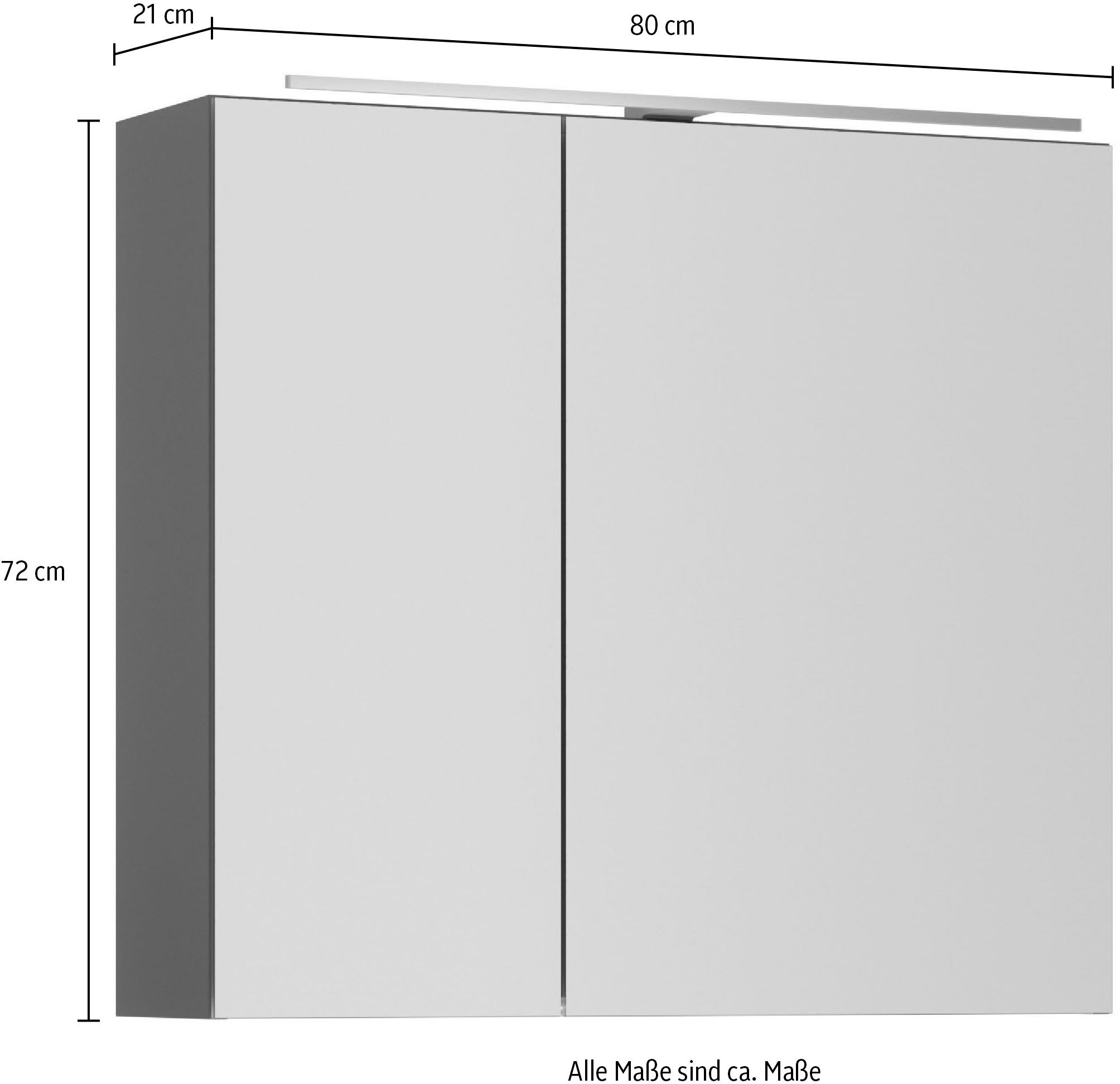 nobilia® Spiegelschrank »Prina«, (inkl. Beleuchtung mit Dimmerfunktion), in Breiten 60, 80, 100 und 120 cm, innenliegende Steckdose