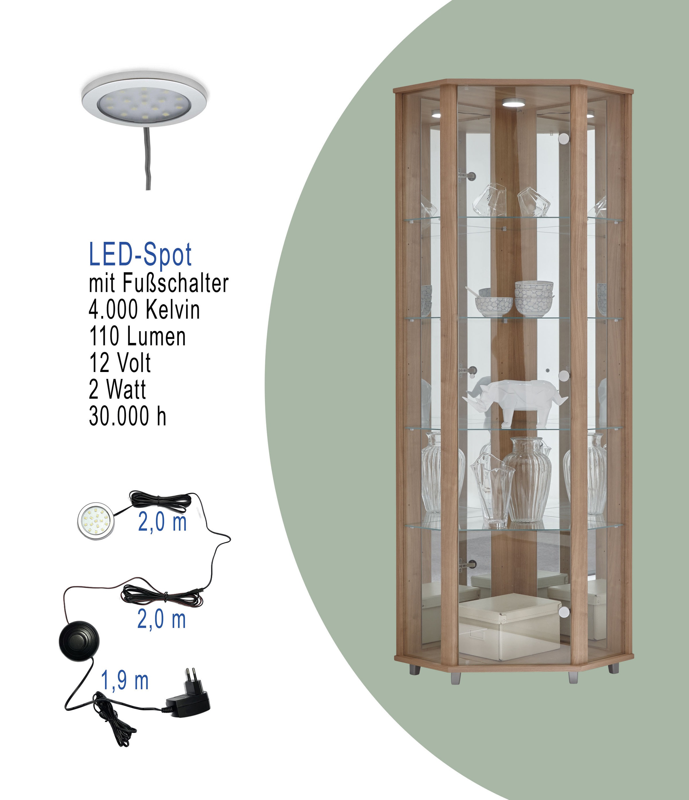 fif möbel Eckvitrine »TRIO Höhe ca. 172 cm, ink. Beleuchtung«, Eckvitrine/Glasvitrine 1x Glastür, perfekt für Sammler, Sammlervitrine