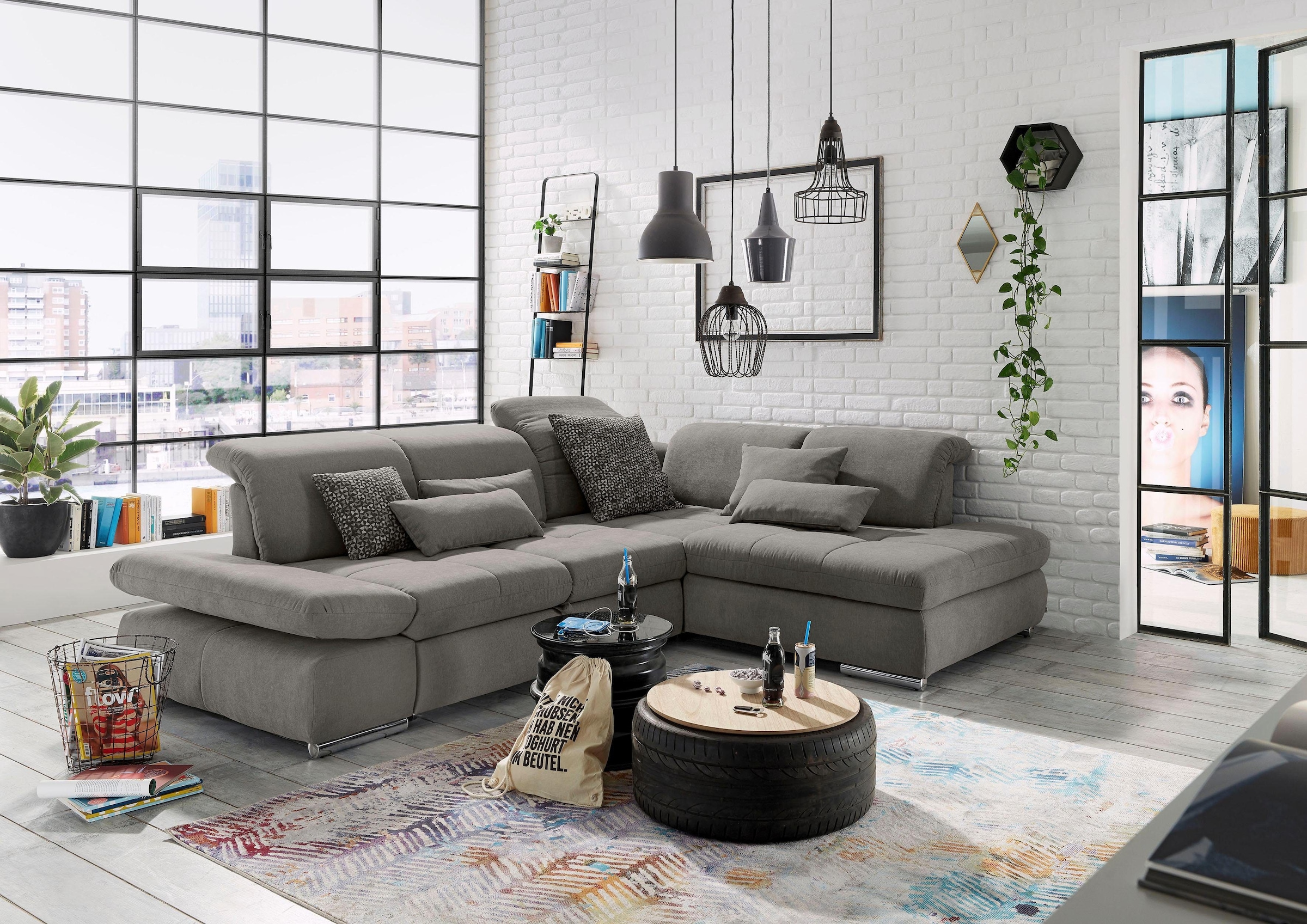 set one by Musterring Ecksofa »SO4100 V« mit verstellbaren Kopfteilen, wahlweise mit Funktionen, Cord-Bezug