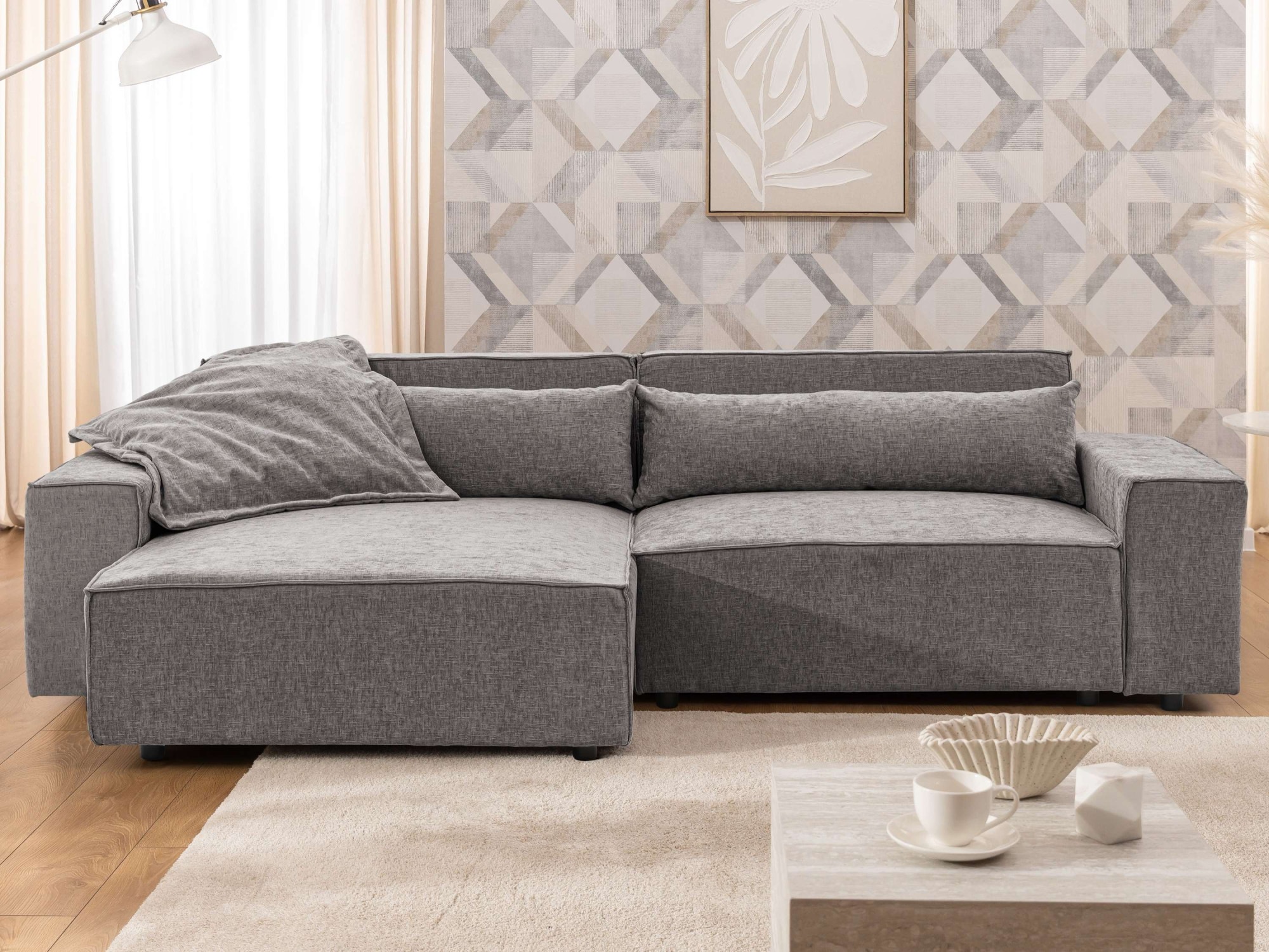 OTTO home Ecksofa "KINLEE Design-Sofa mit Recamiere rechts/links, Maße B/T/H 251/144/70cm" L-Form mit Wellenunterfederung, ohne Bettfunktion, modern und beguem