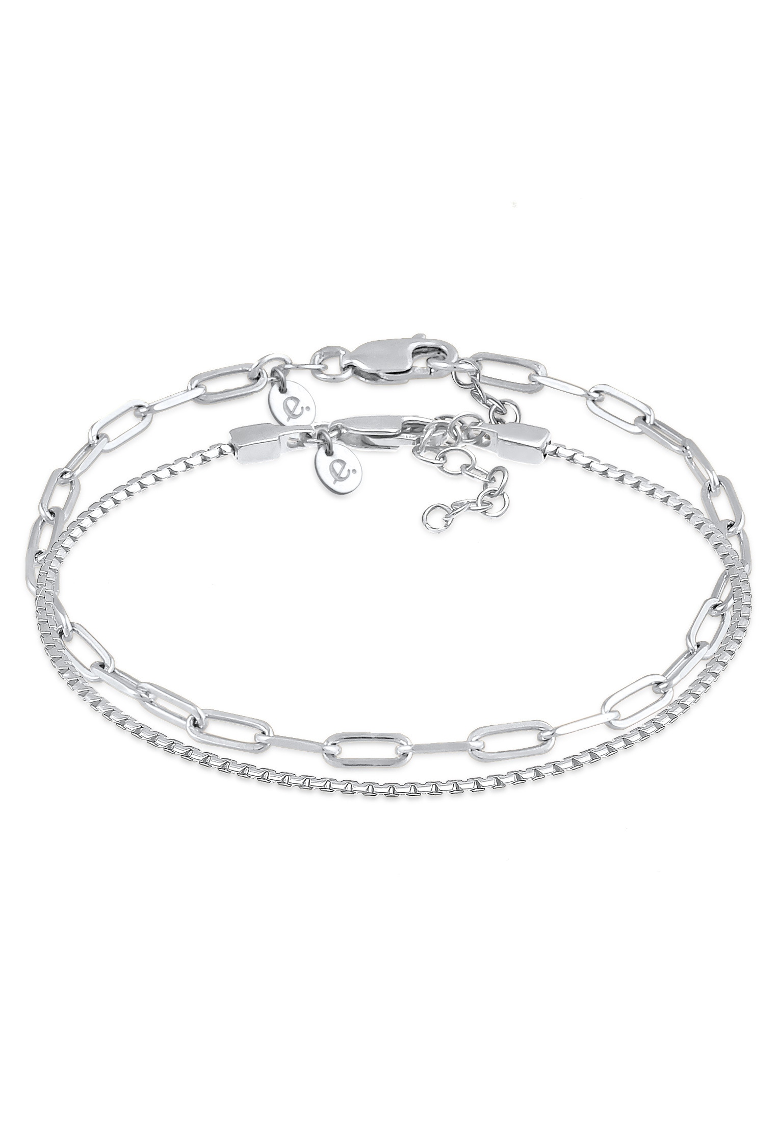 Elli Premium Armketten Set »Armband Glieder Grob Rund Oval Basic (2 tlg.) 925 Silber«
