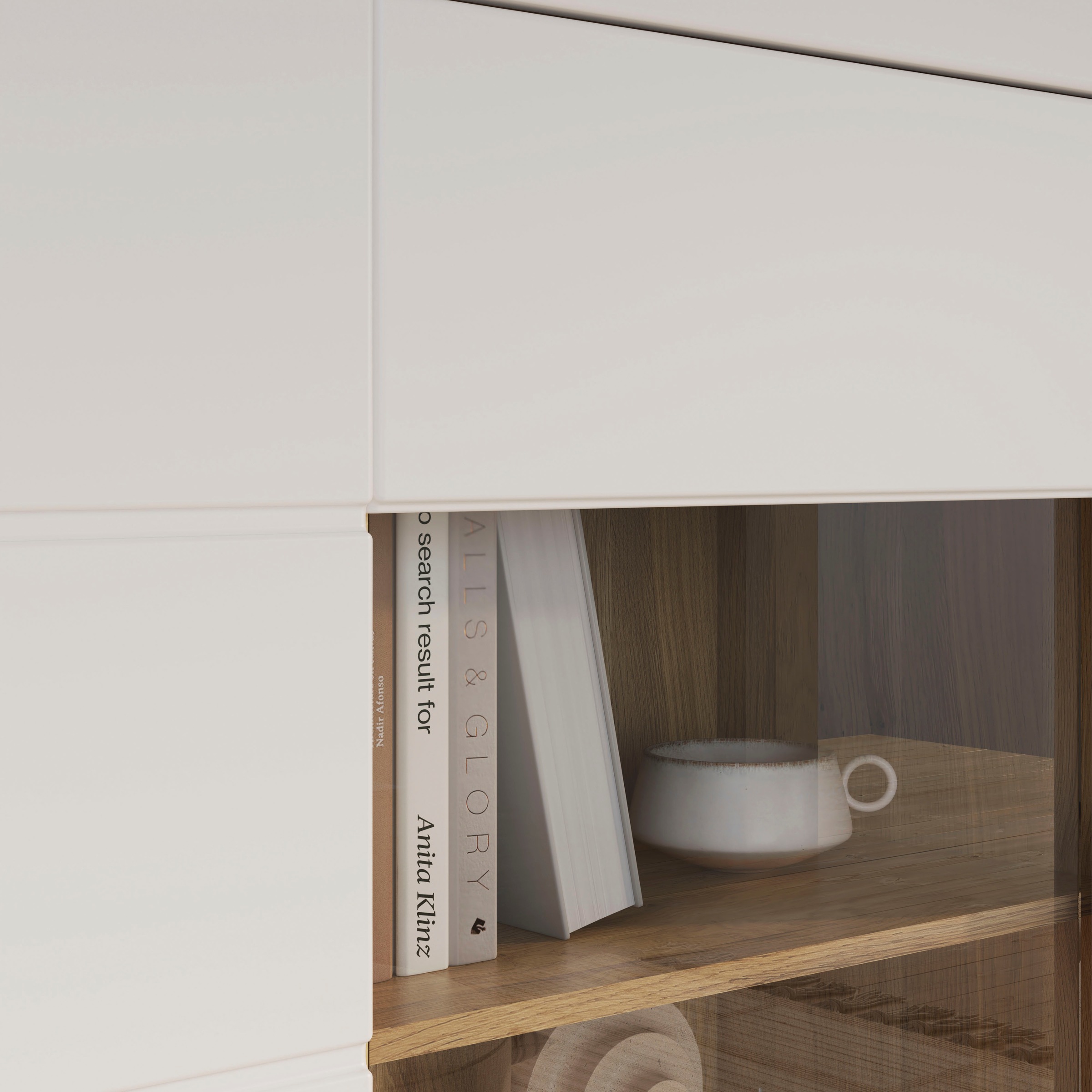 FORTE Vitrine »Lefkadas«, (BxH=101x151,2 cm), Highboard, grifflose Front, breite Rahmenoptik, Tür mit Glaseinsatz