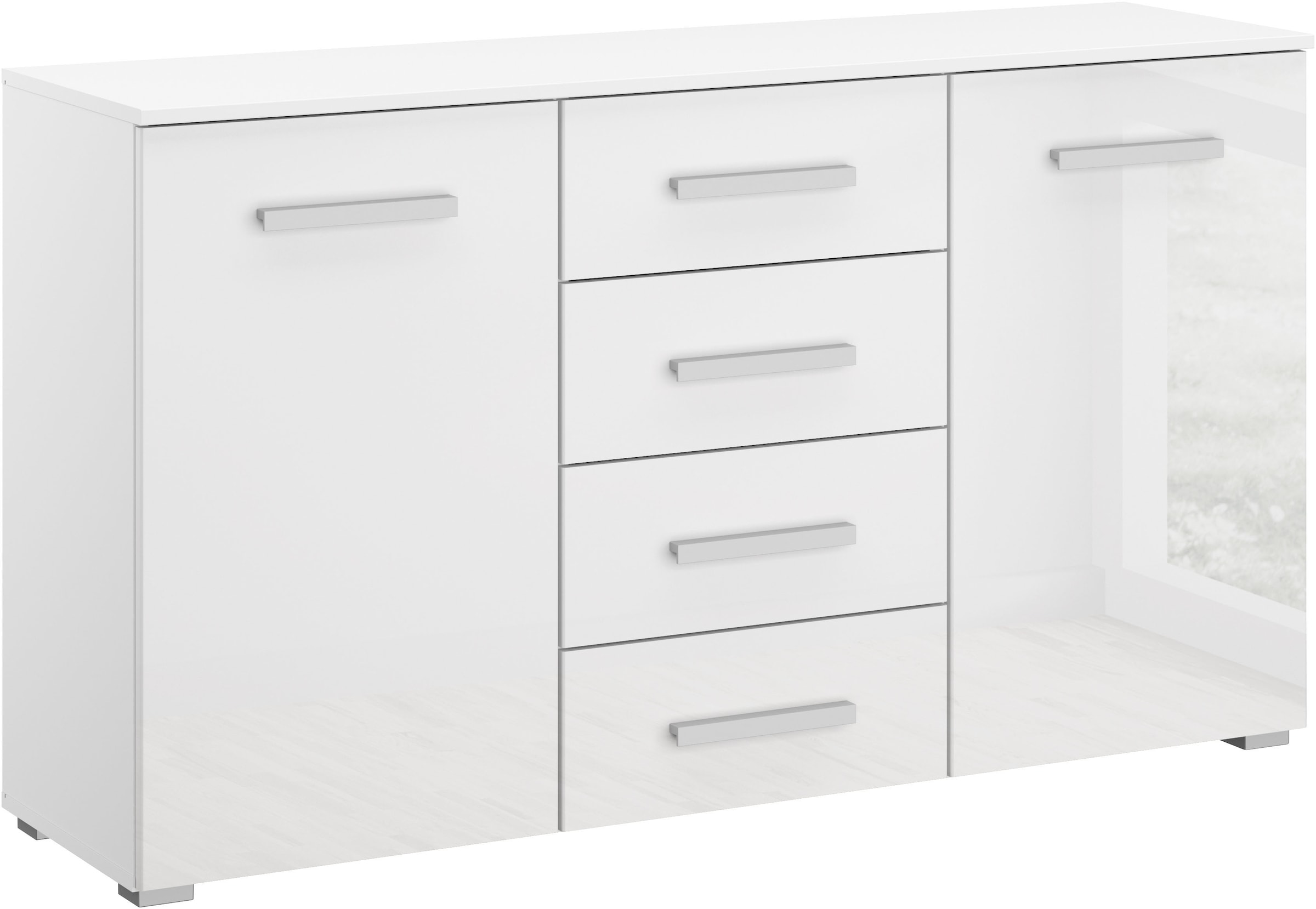 rauch Schubkastenkommode "Sideboard Kommode Kombikommode KOLUNA mit Hochglanzfront" Breite 120 cm mit eleganter Hochglanzfront, vier große Schubladen, mit insgesamt 4 Einlegeböden MADE IN GERMANY