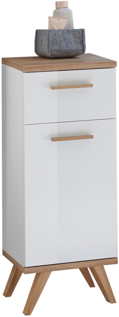 Saphir Badmöbel-Set »Quickset Mineralmarmor-Waschtisch mit LED-Spiegel, Unterschrank«, (7 St.), Hängeschrank, Hochschrank, 6 Türen, 2 Schubladen, 7 Glas-Einlegeböden
