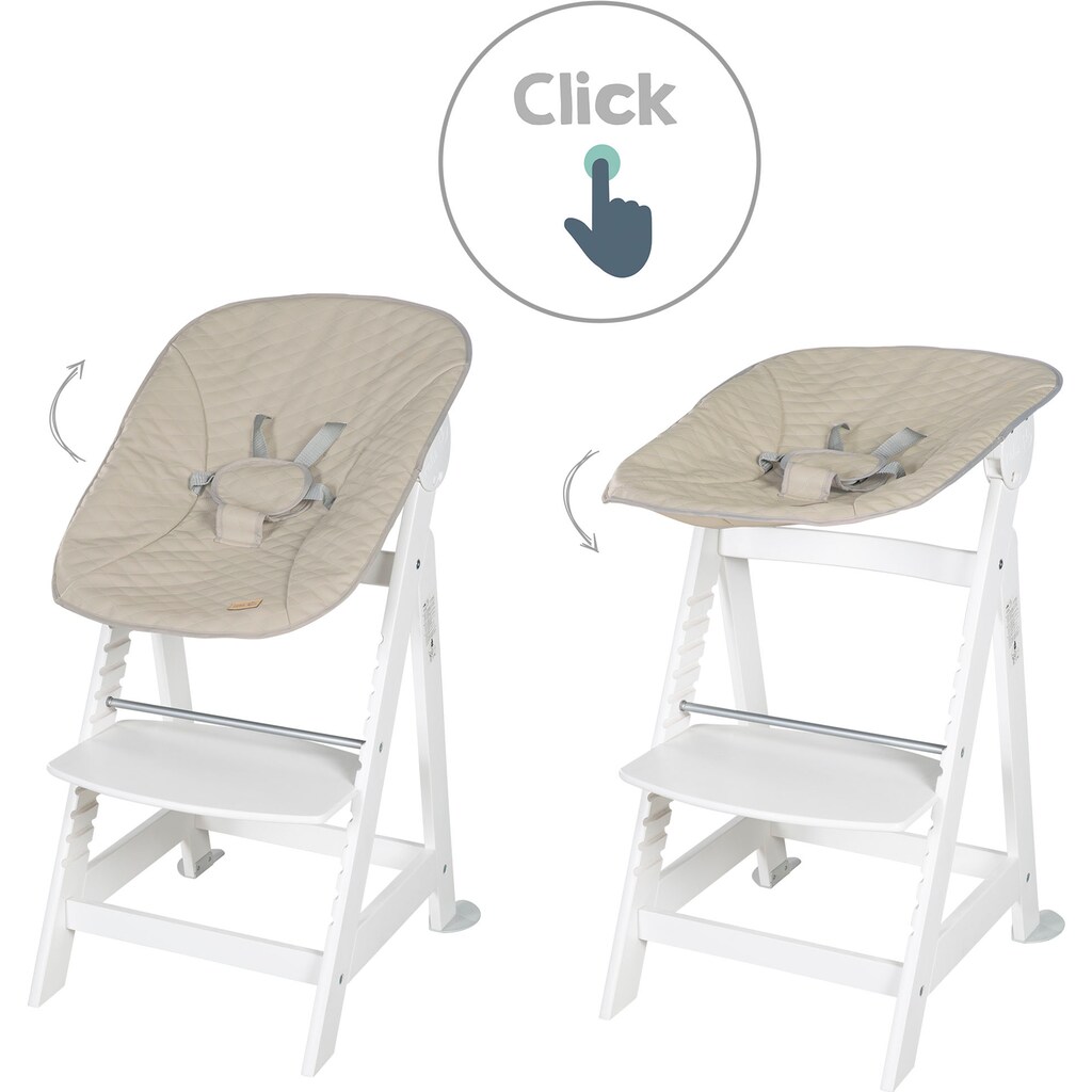 roba® Hochstuhl »Treppenhochstuhl 2-in-1 Set Born Up weiß«, mit Neugeborenen-Aufsatz, Greyish gesteppt