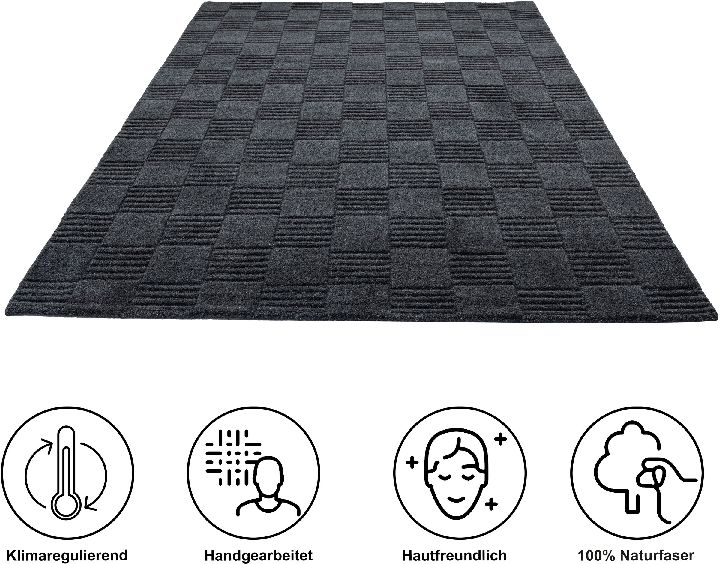 my home Wollteppich "Motala, Handgefertigt, Wolle, Hoch-Tief-Effekt," recht günstig online kaufen