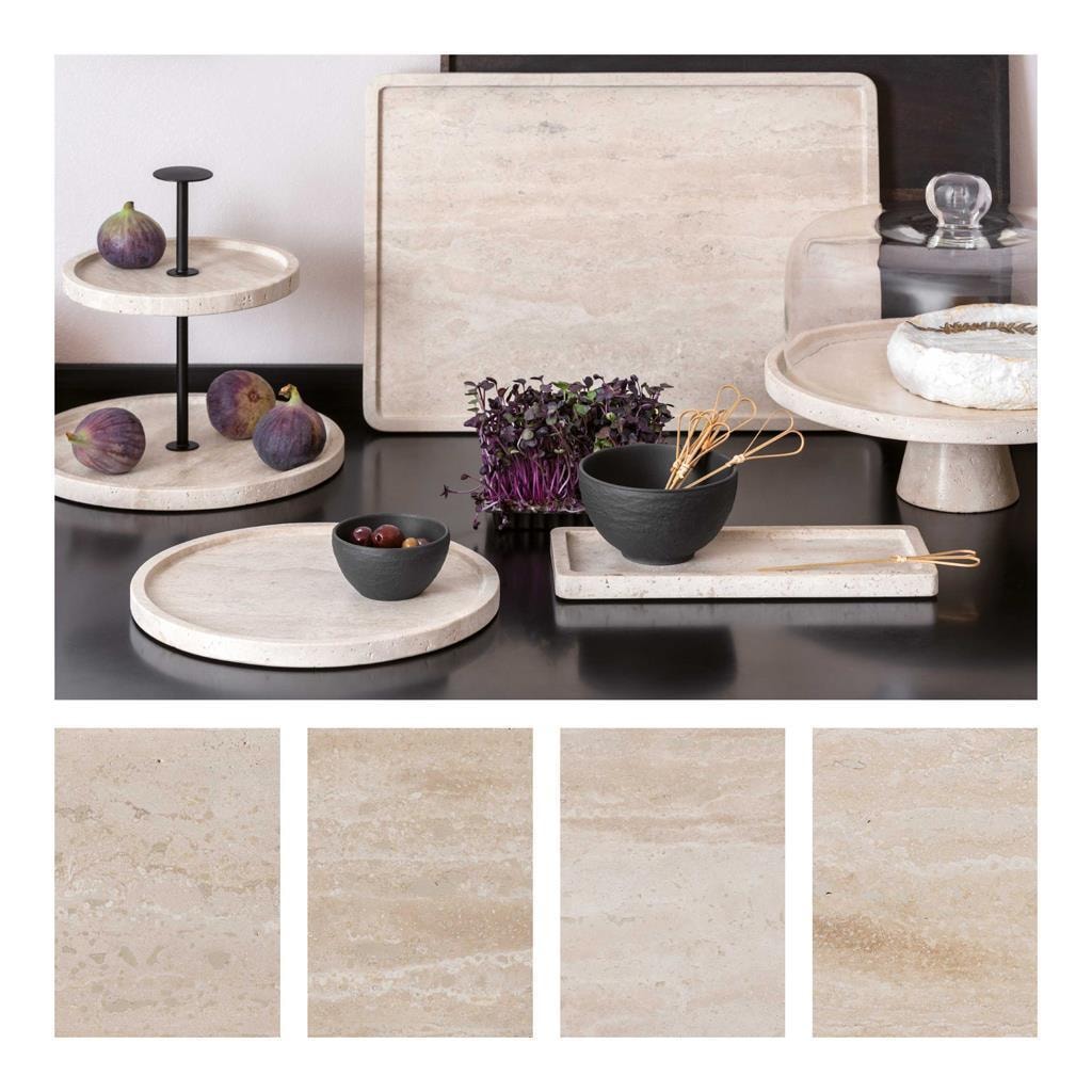 Villeroy & Boch Servierplatte »Servierteller Manufacture Travertine ø 24,5 cm beige« Handarbeit