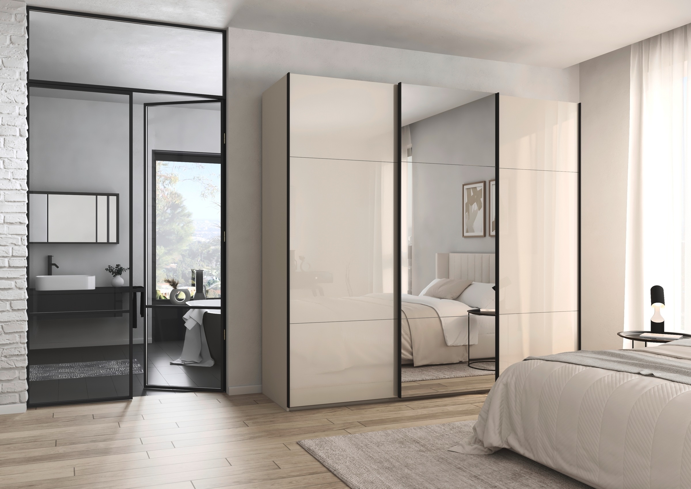 rauch Schwebetürenschrank »Kleiderschrank Schrank Garderobe Schlafzimmerschrank CONTIDO«, (in 3 verschiedenen Ausstattungen BASIC/CLASSIC/PREMIUM), aus hochwertigem Material in 6 Breiten 2 Griff-Farben MADE IN GERMANY