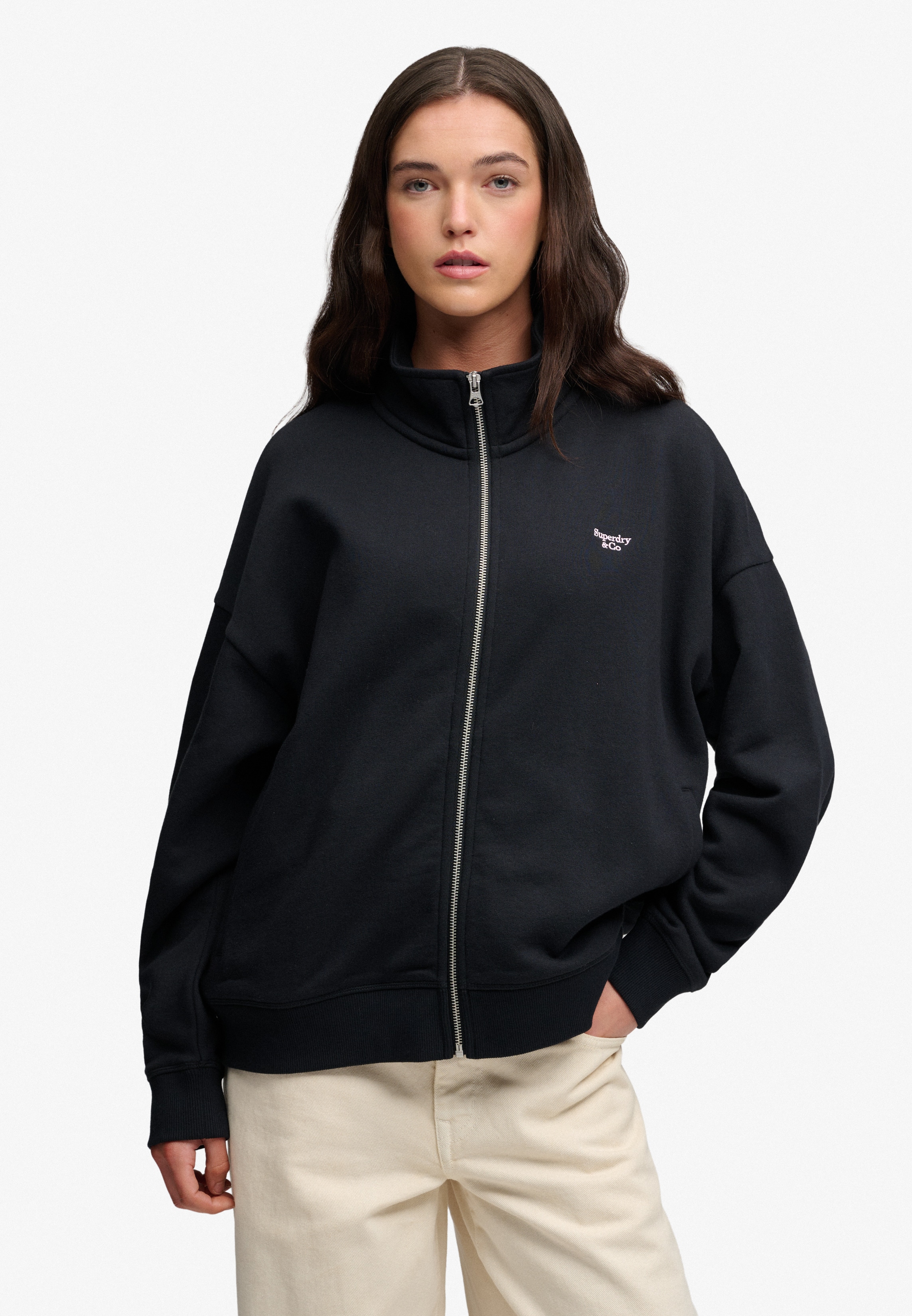 Superdry Sweatjacke "SIGNATURE EMB OVERSIZED TRACK" Oversize-Passform, mit Reißverschluss, hoch geschlossener Ausschnitt